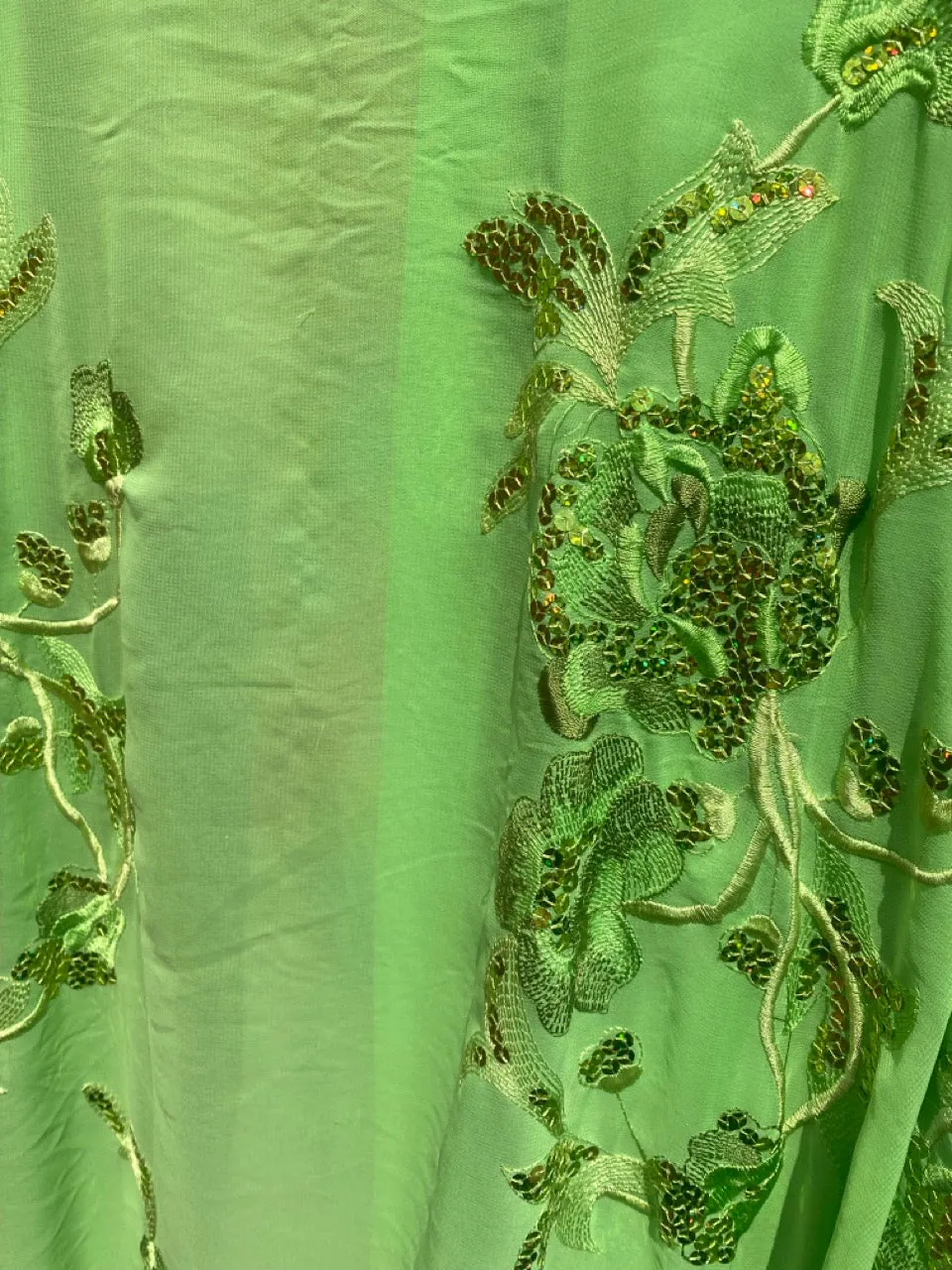 Green Chiffon Sequin Kaftan Gown / Kimono Robe