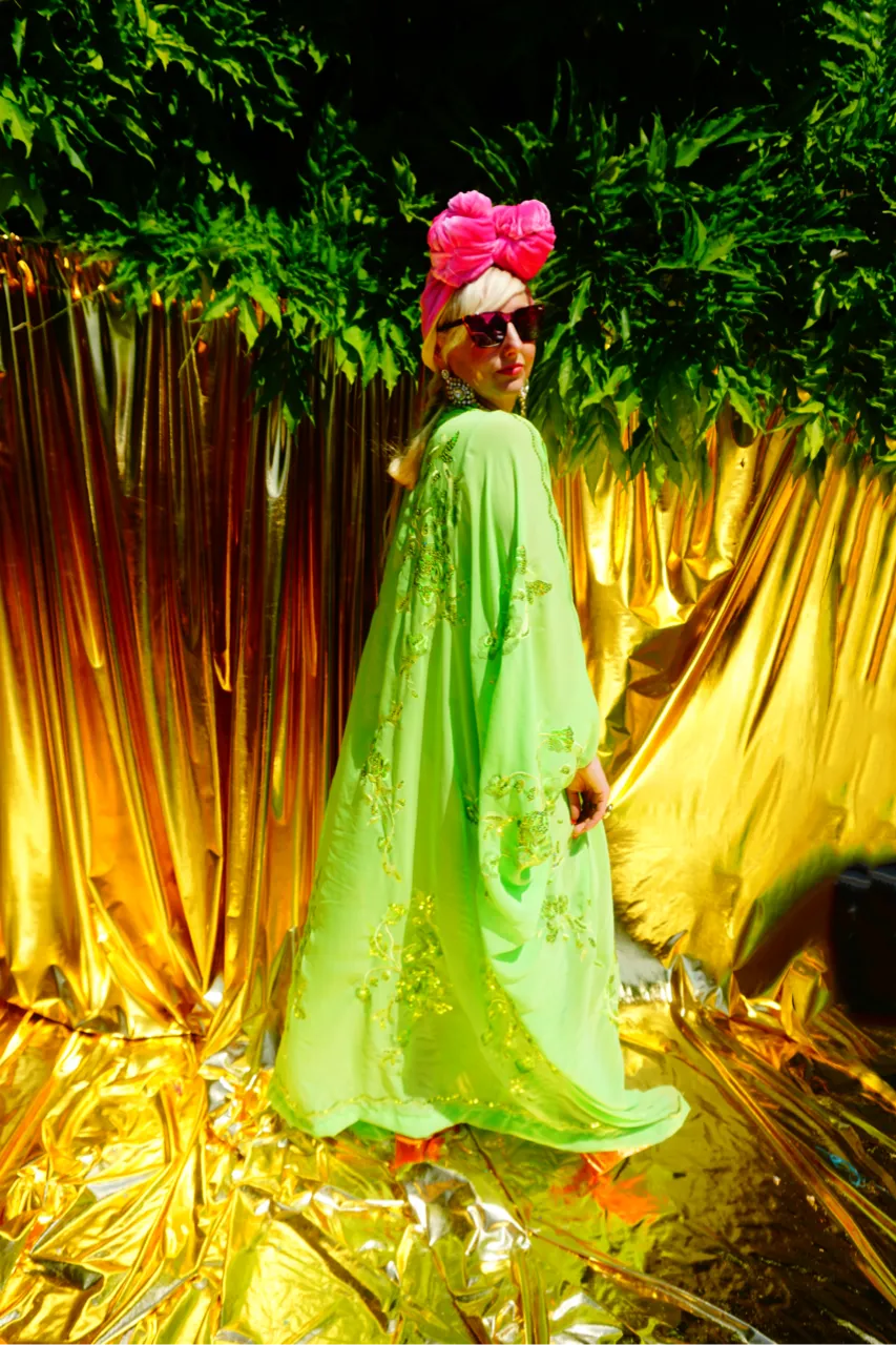 Green Chiffon Sequin Kaftan Gown / Kimono Robe