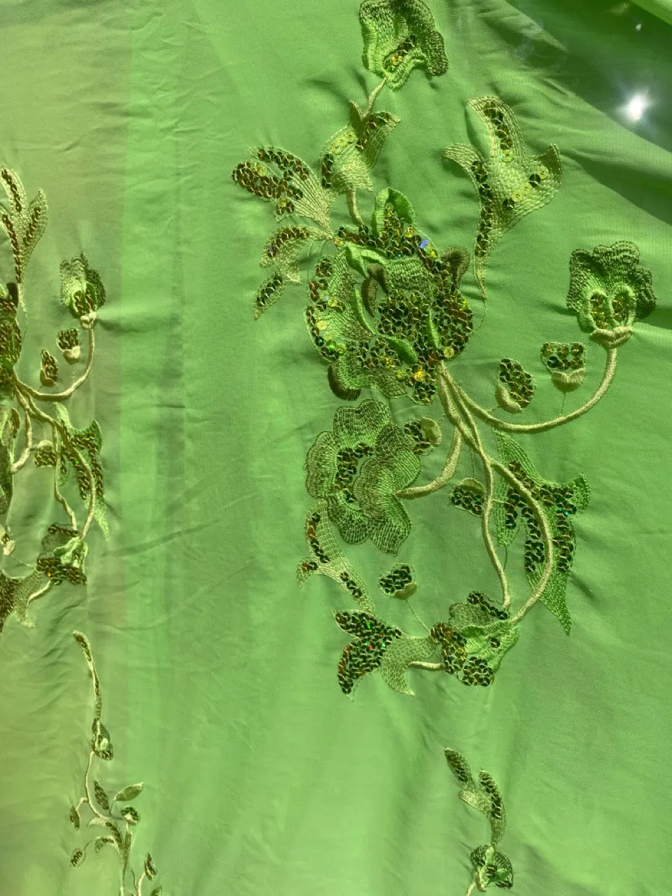 Green Chiffon Sequin Kaftan Gown / Kimono Robe