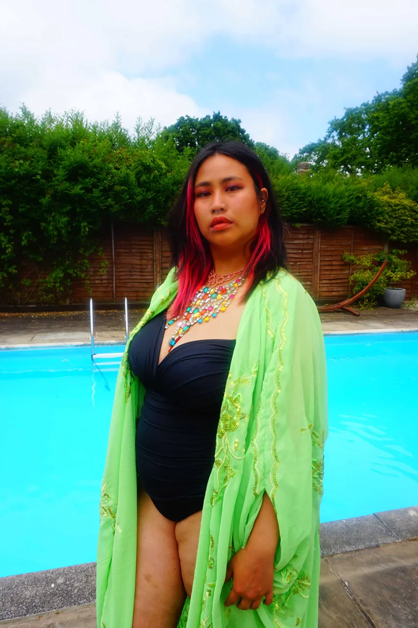 Green Chiffon Sequin Kaftan Gown / Kimono Robe