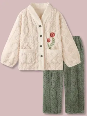 Green Tulip Fleece Pajamas