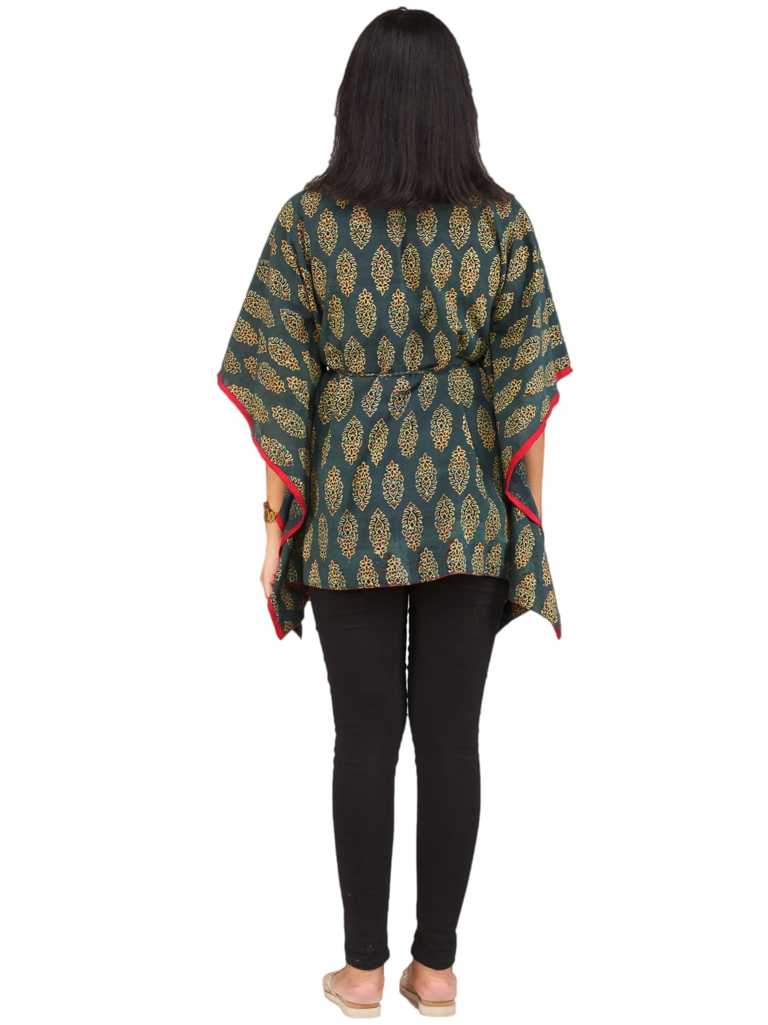 Green Yellow Red Ajrakh Hand Block Printed Kaftan - K159F1608