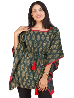Green Yellow Red Ajrakh Hand Block Printed Kaftan - K159F1608