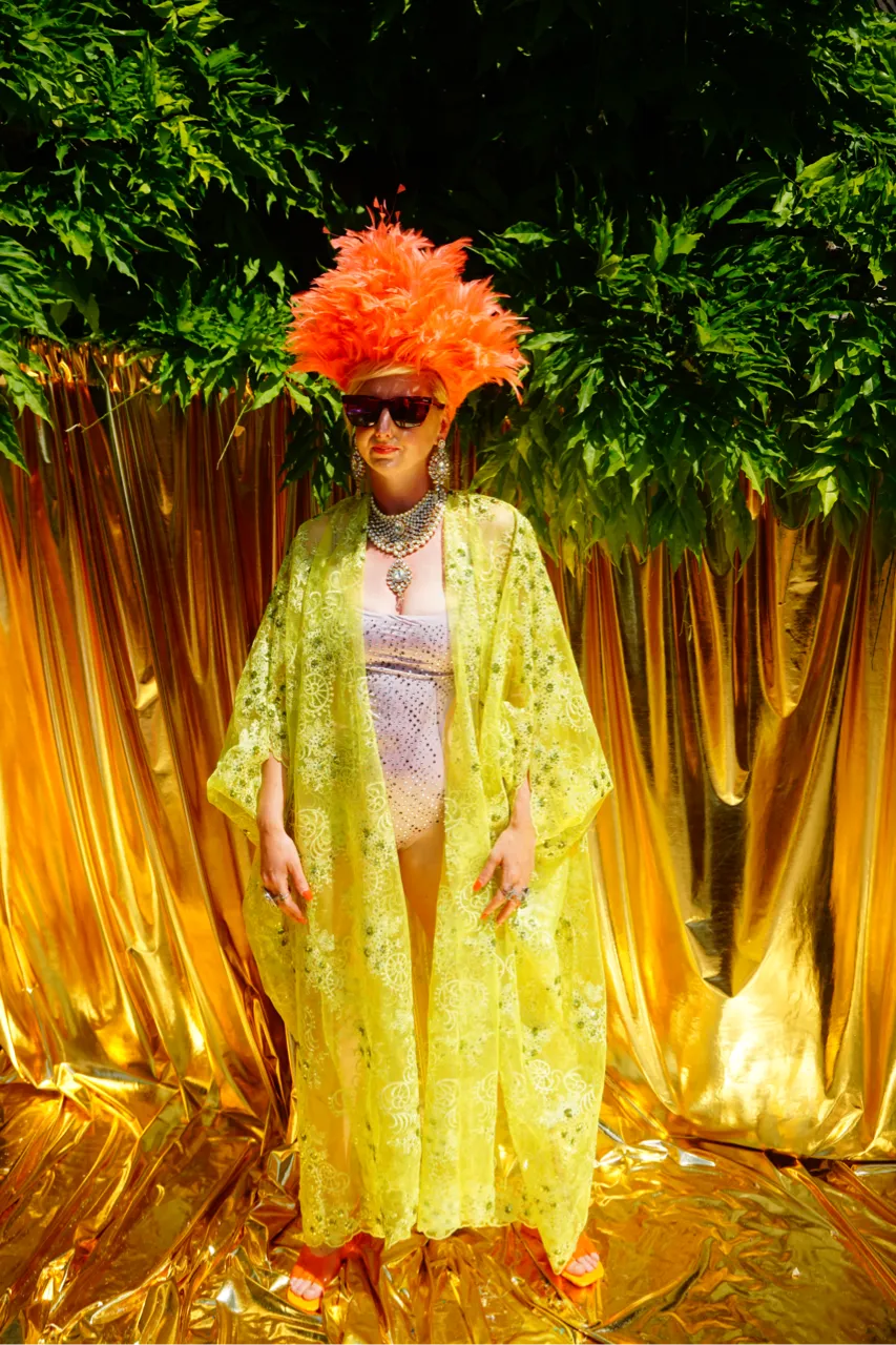 Green/Yellow Lace Jewel embroidered Kimono Robe
