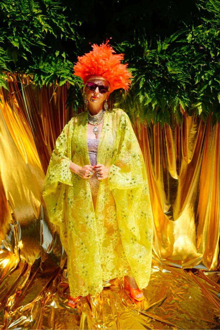 Green/Yellow Lace Jewel embroidered Kimono Robe