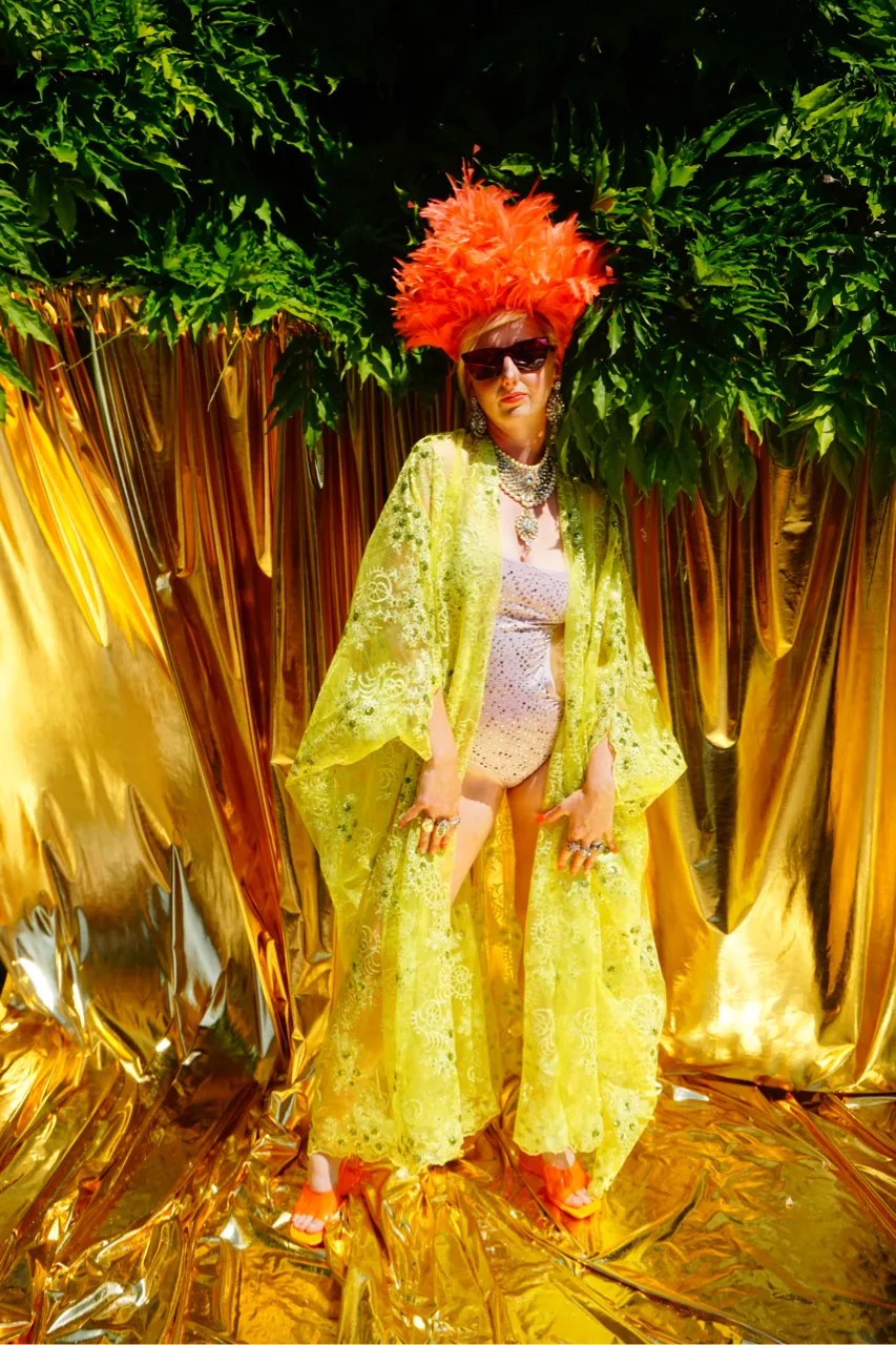 Green/Yellow Lace Jewel embroidered Kimono Robe
