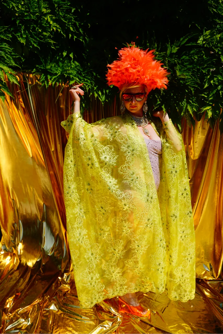 Green/Yellow Lace Jewel embroidered Kimono Robe