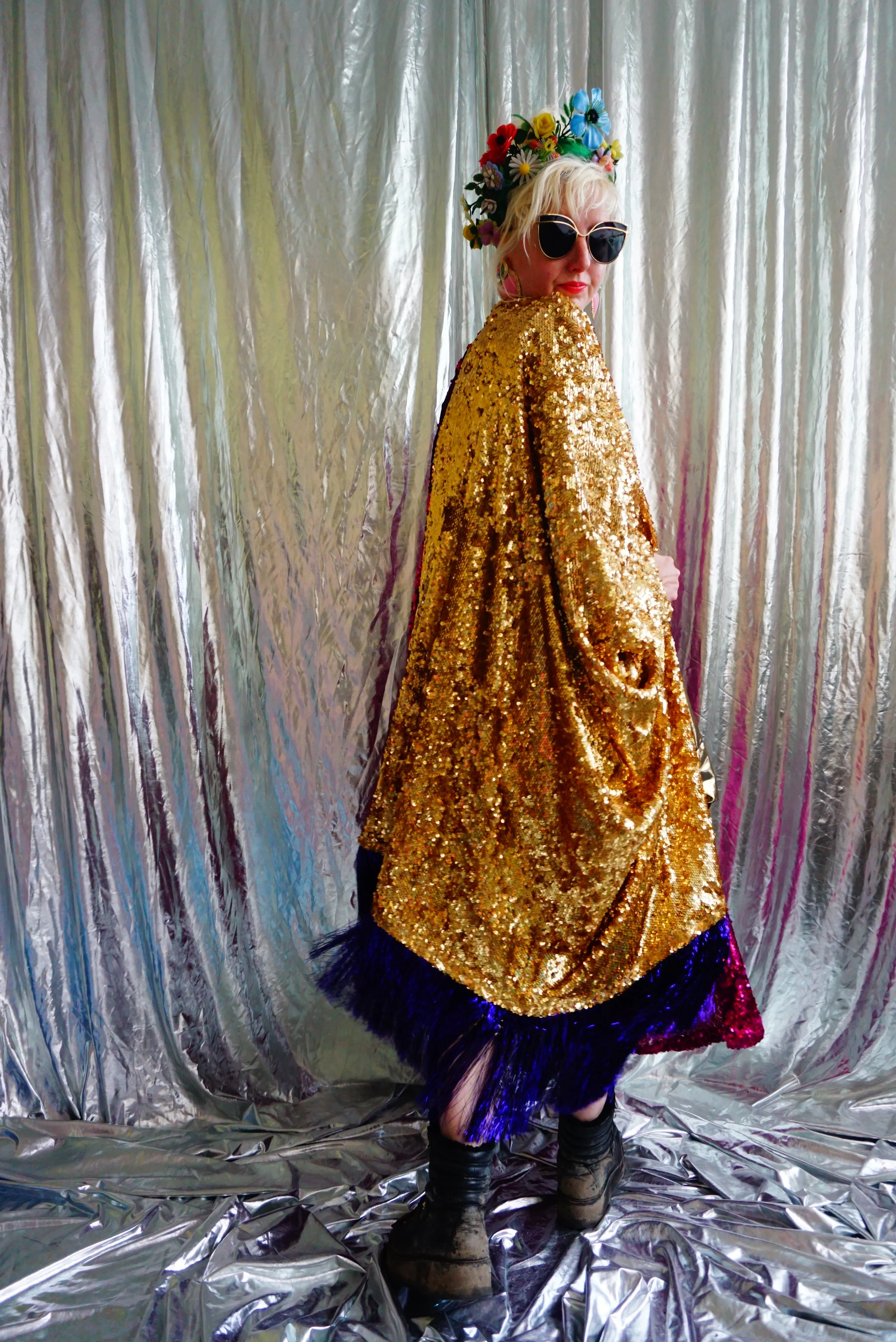 Holographic Half and Half Kimono Robe with Tinsel Fringing *SAMPLE*