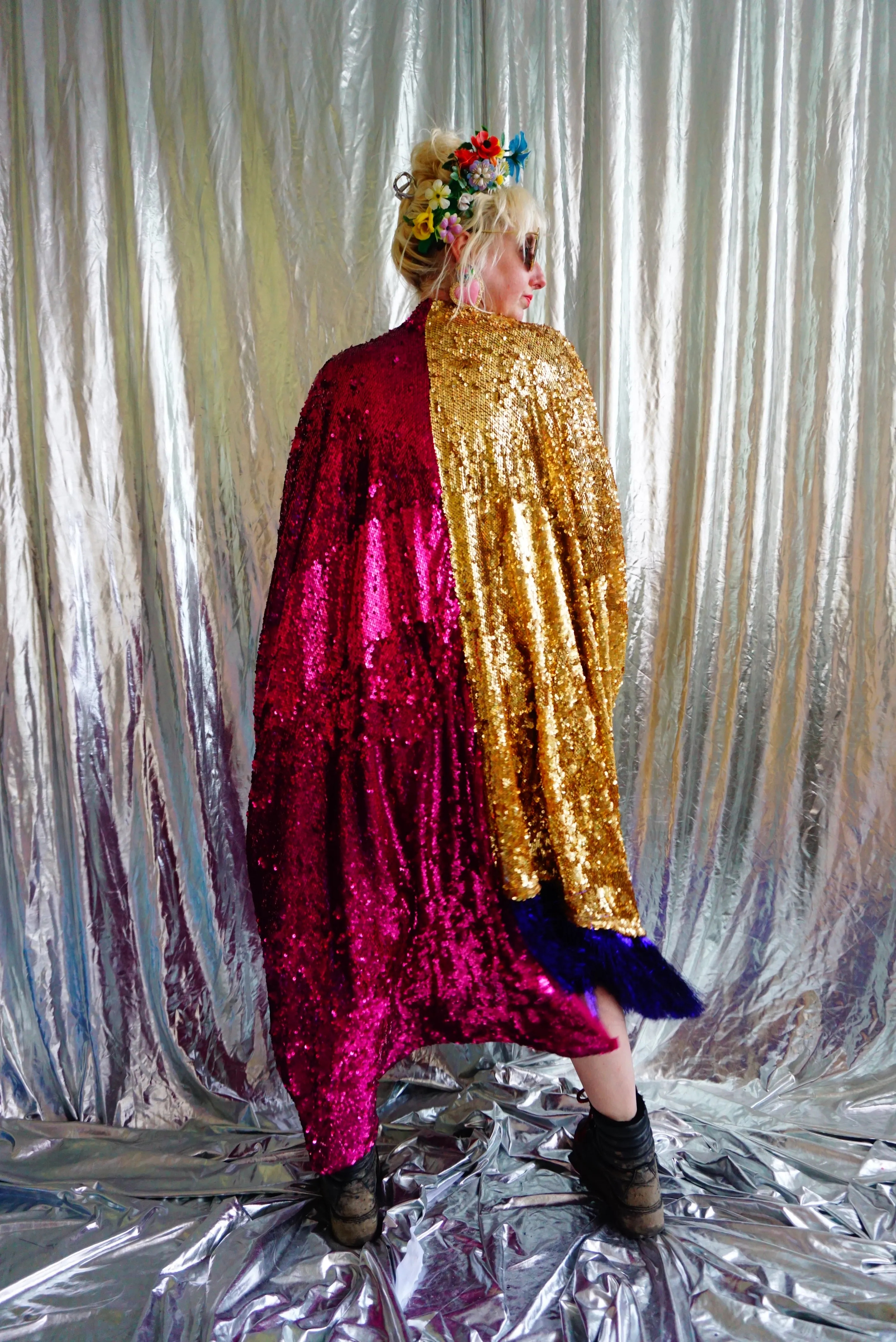 Holographic Half and Half Kimono Robe with Tinsel Fringing *SAMPLE*