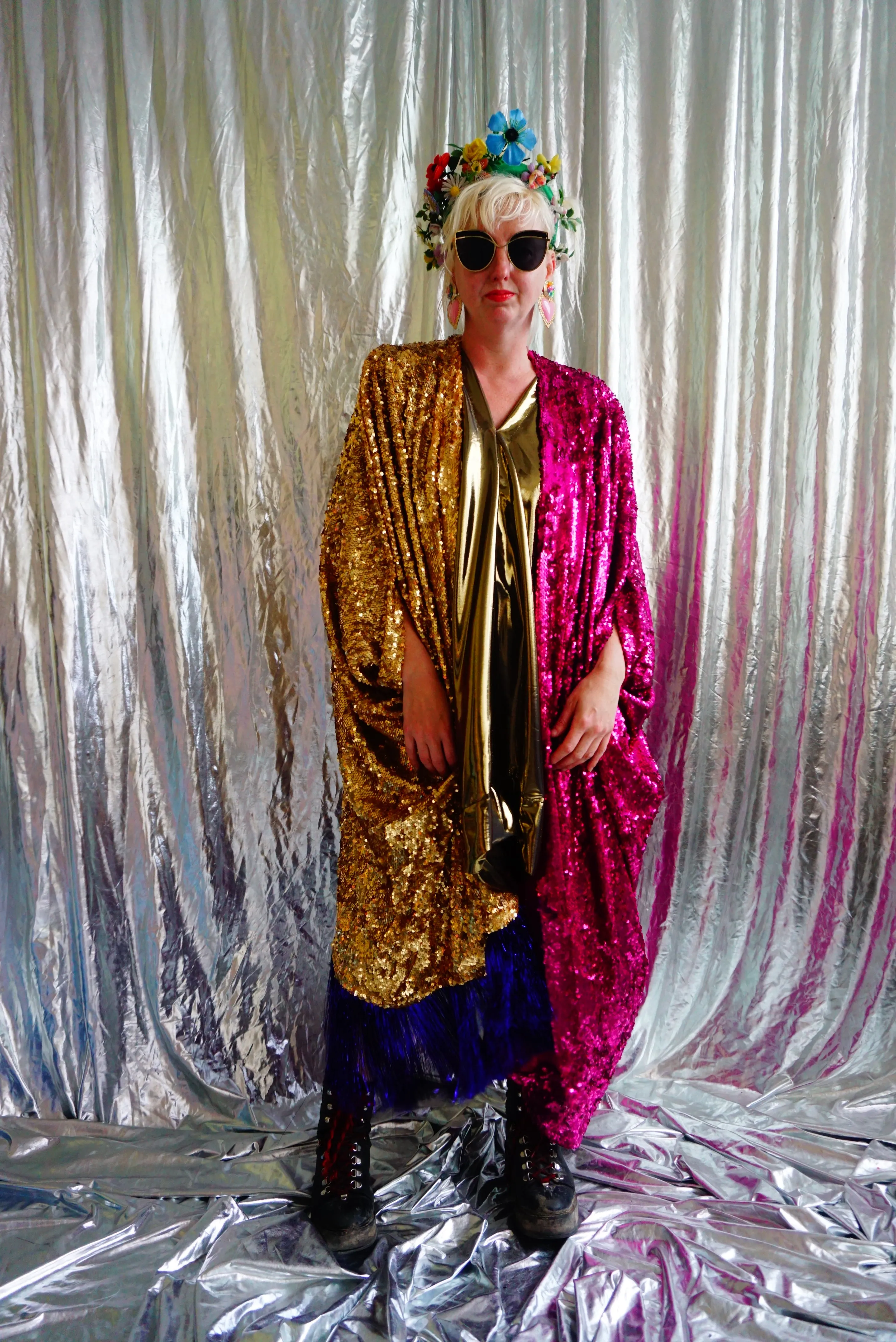 Holographic Half and Half Kimono Robe with Tinsel Fringing *SAMPLE*