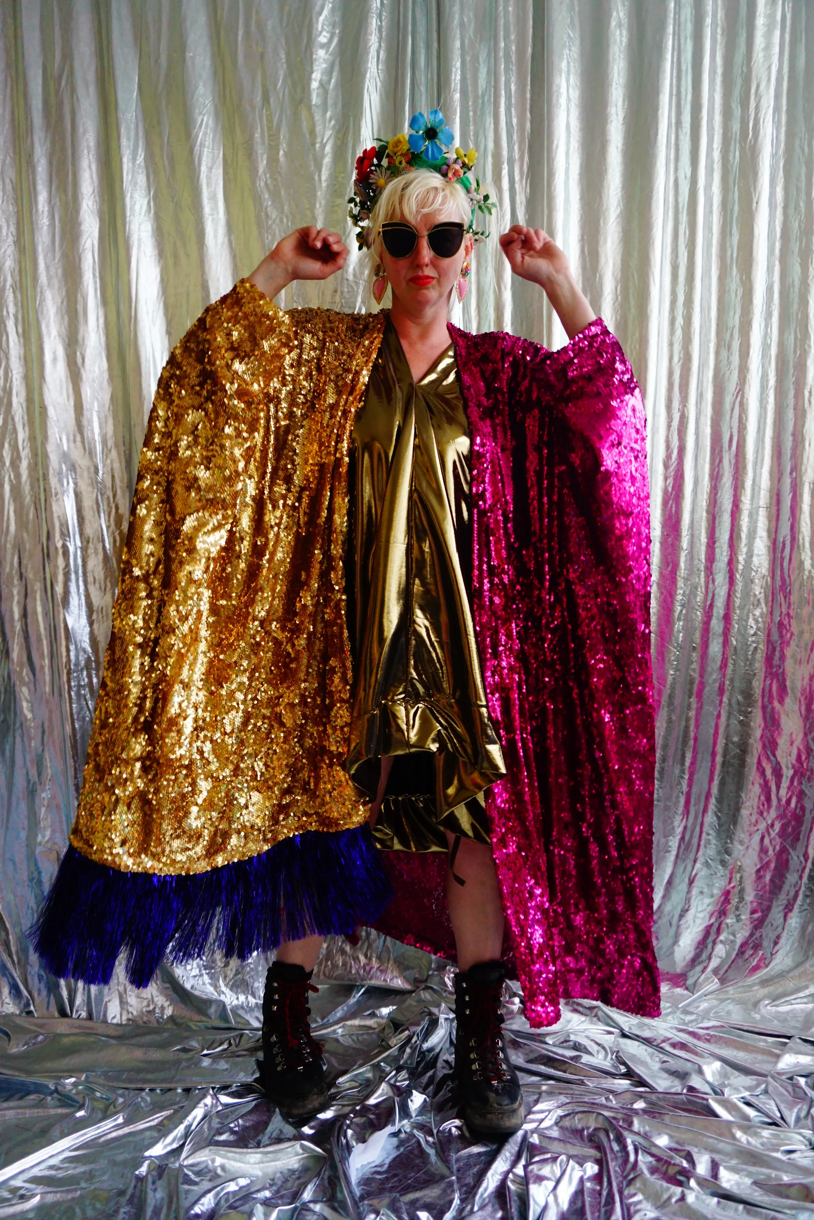Holographic Half and Half Kimono Robe with Tinsel Fringing *SAMPLE*