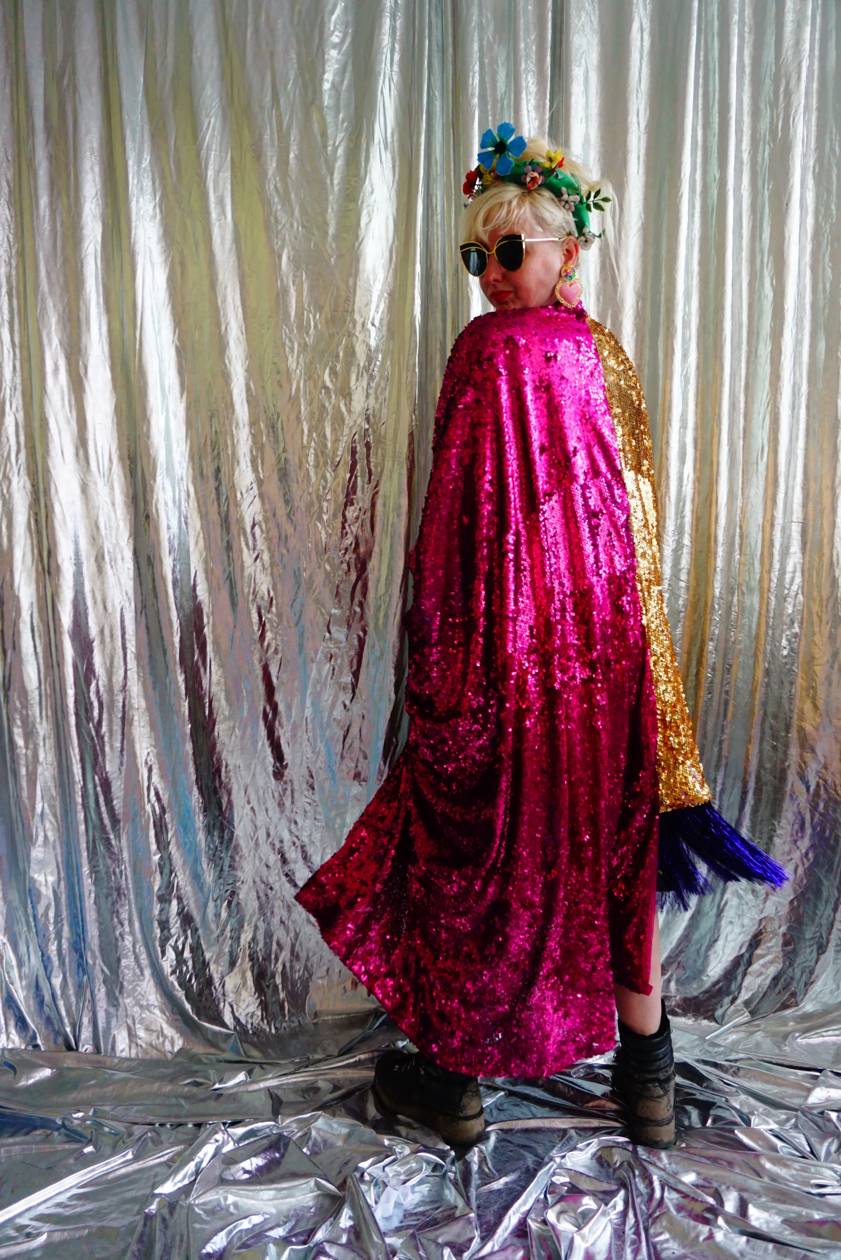 Holographic Half and Half Kimono Robe with Tinsel Fringing *SAMPLE*