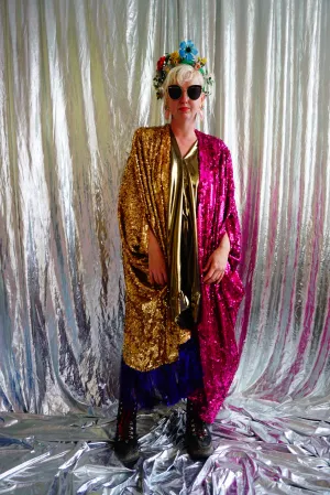 Holographic Half and Half Kimono Robe with Tinsel Fringing *SAMPLE*