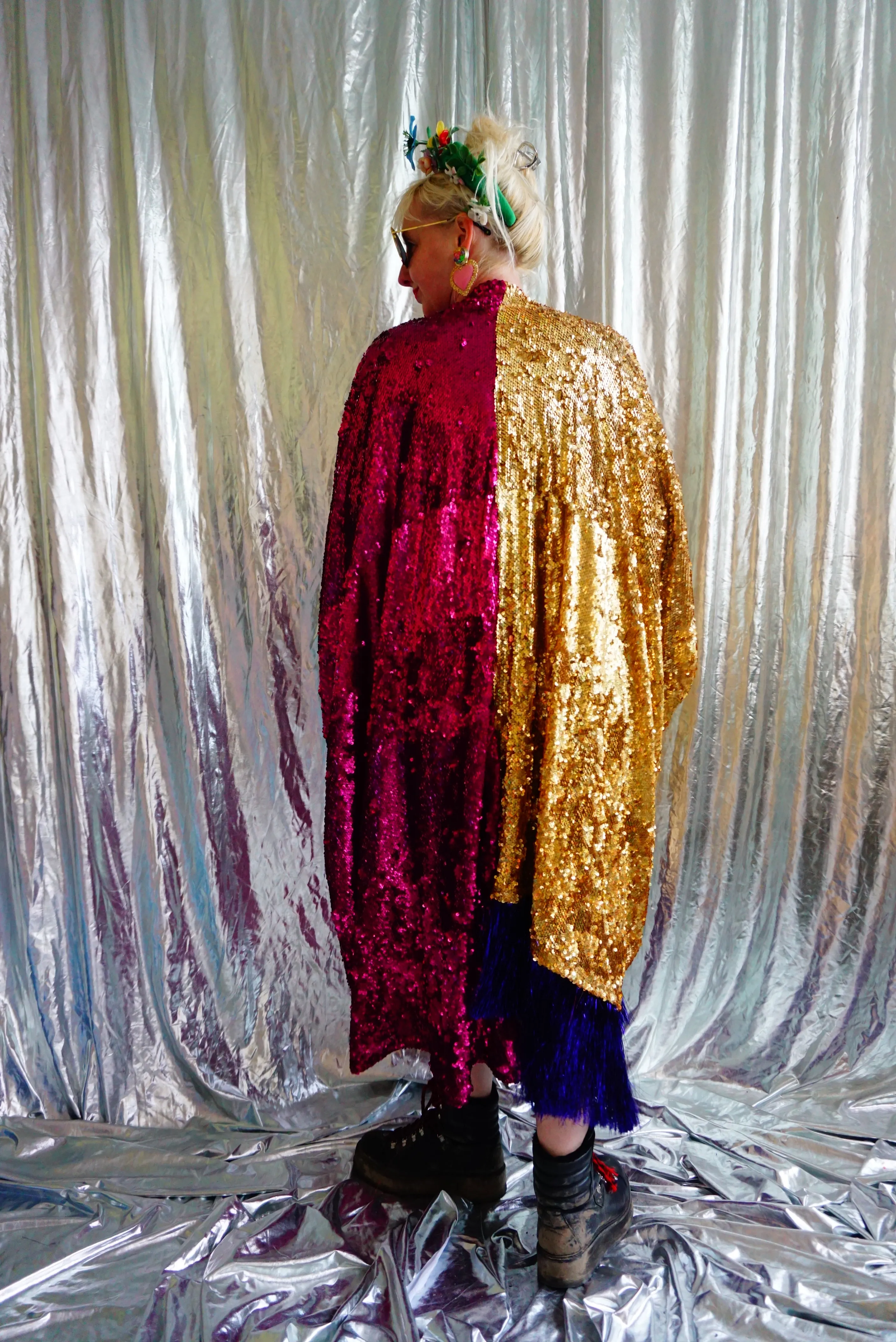 Holographic Half and Half Kimono Robe with Tinsel Fringing *SAMPLE*