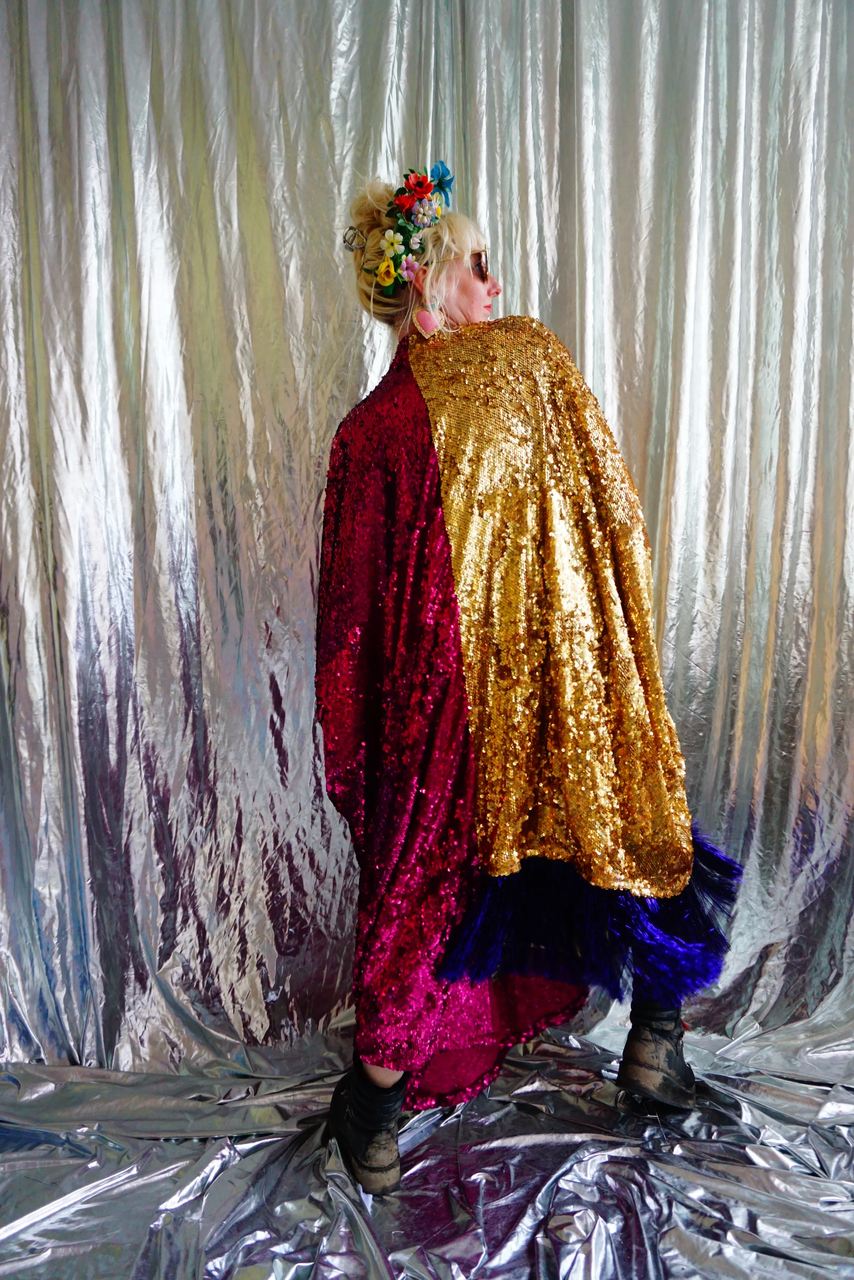Holographic Half and Half Kimono Robe with Tinsel Fringing *SAMPLE*