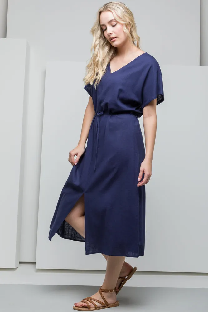 Kaftan Tie Belt Dress Navy