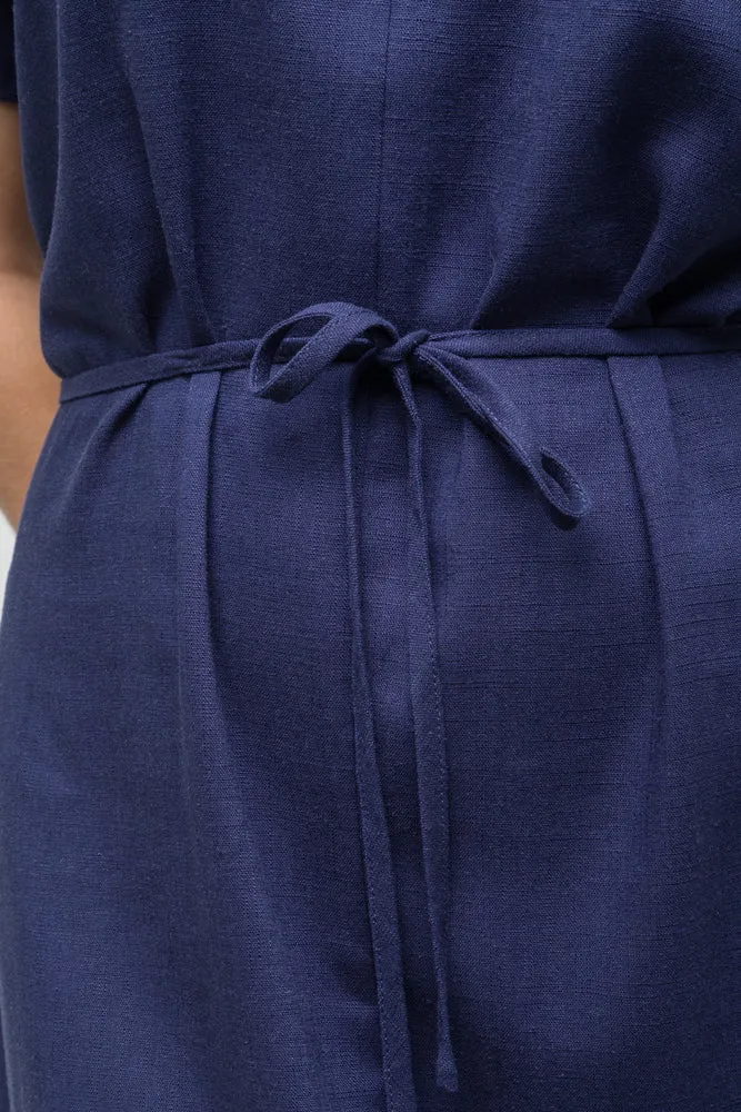 Kaftan Tie Belt Dress Navy
