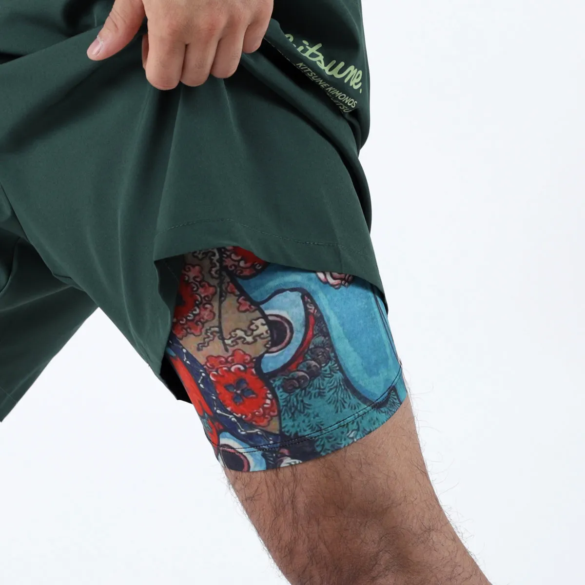 Kitsune "Red Skies" Compression-Lined Shorts - Olive Green