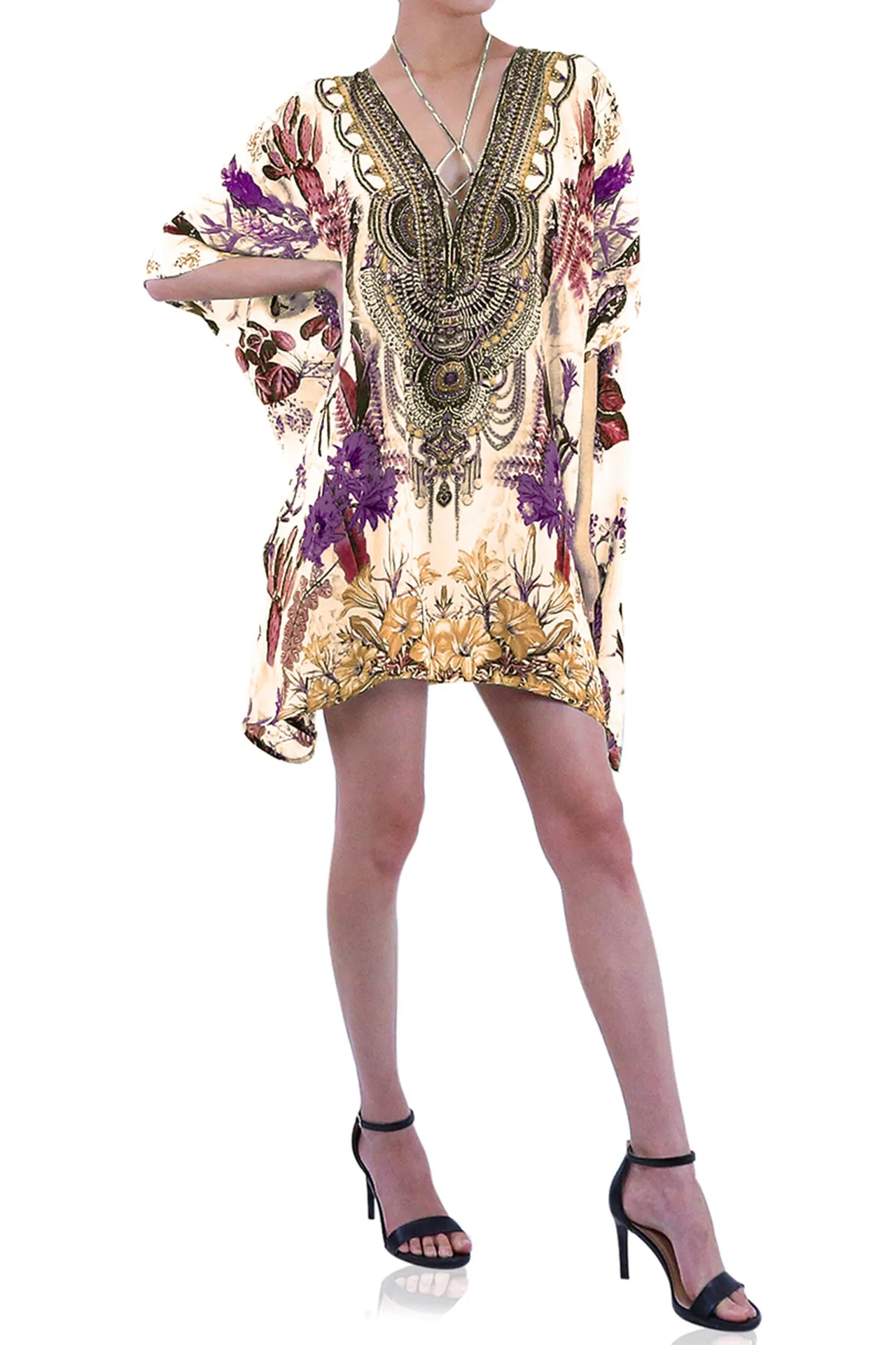 Lace Up Short Kaftan Dress for Women