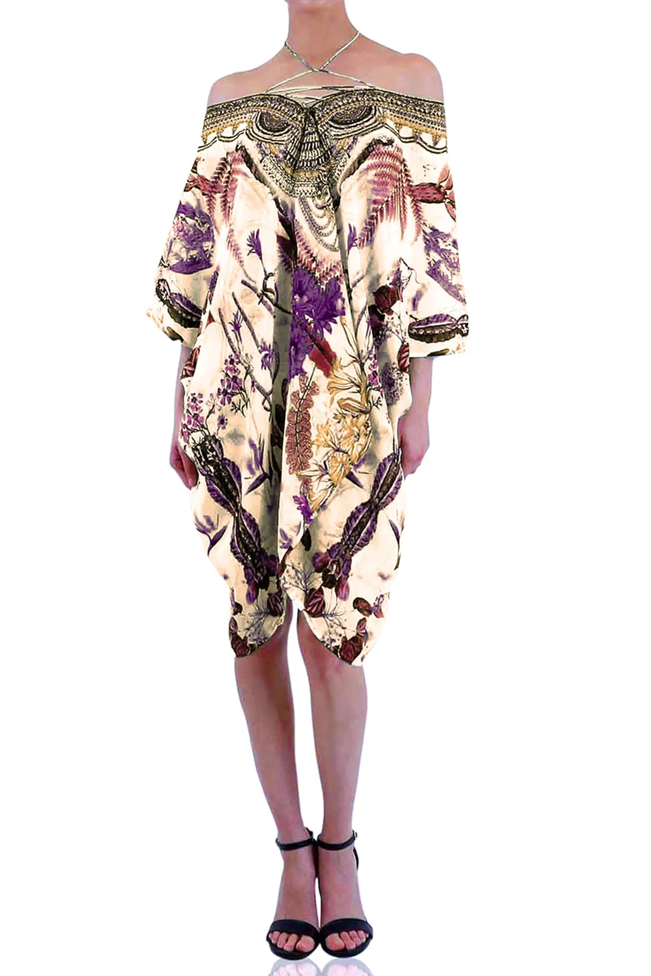 Lace Up Short Kaftan Dress for Women