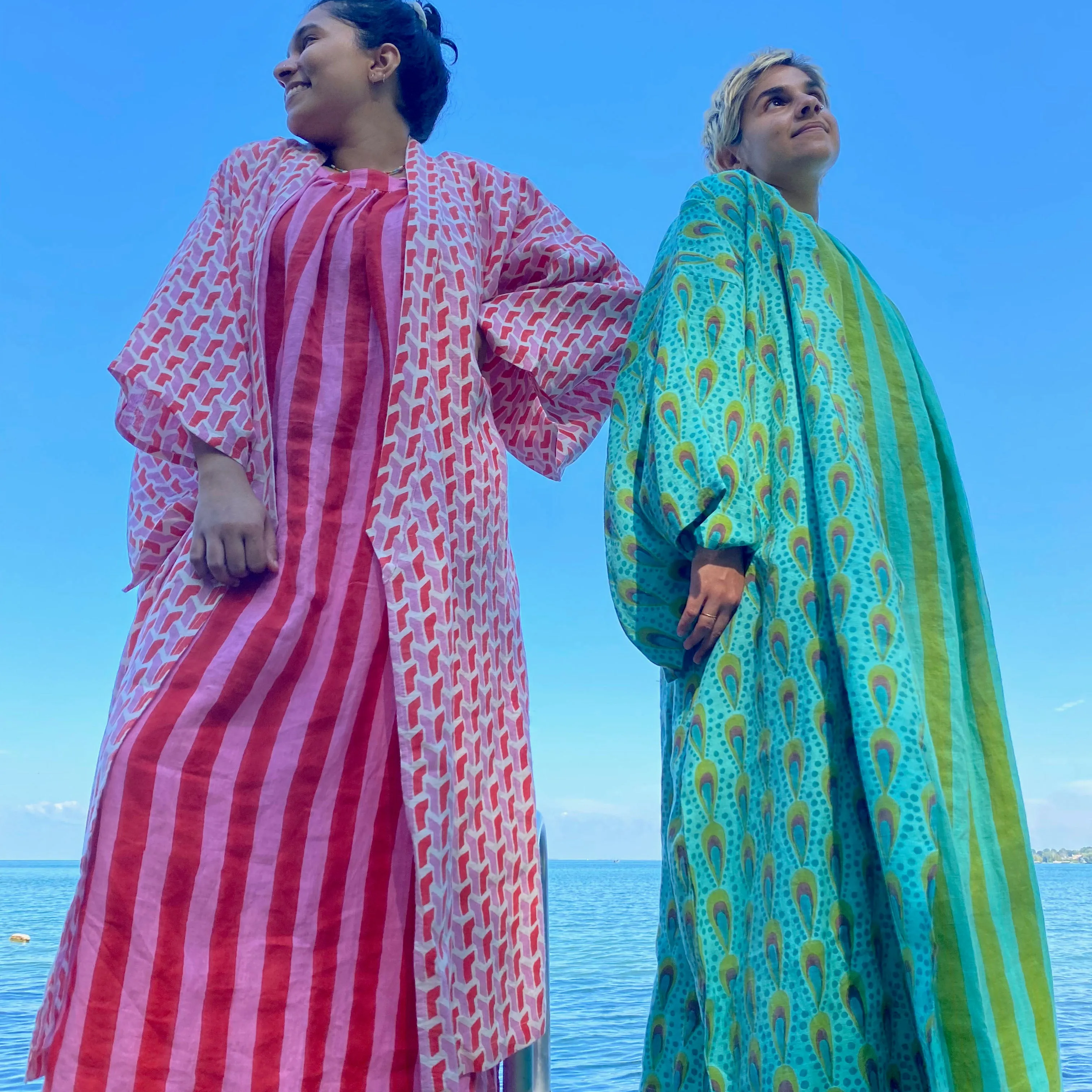 Lena Robe in Pink Chevron Linen