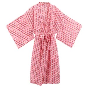 Lena Robe in Pink Chevron Linen
