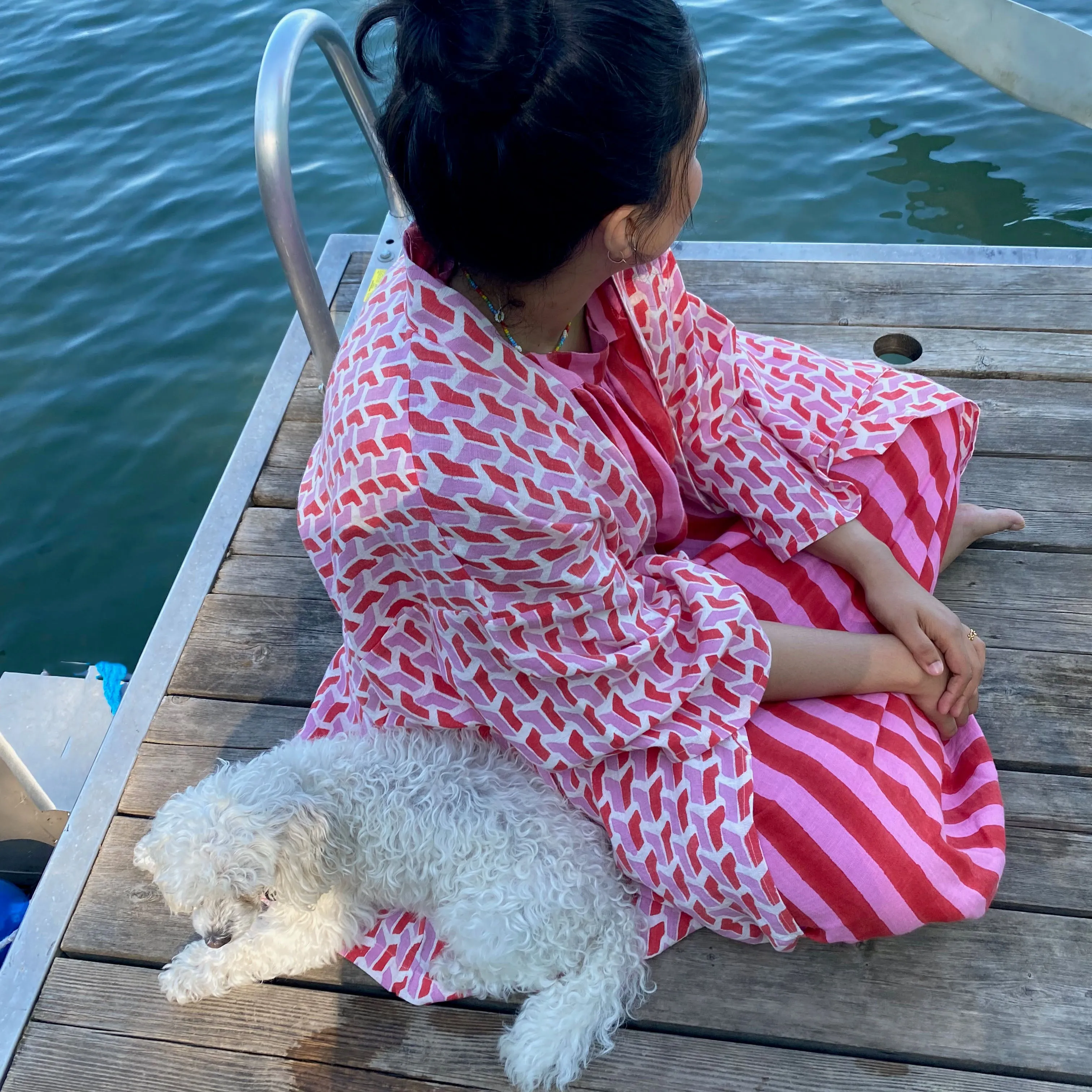 Lena Robe in Pink Chevron Linen