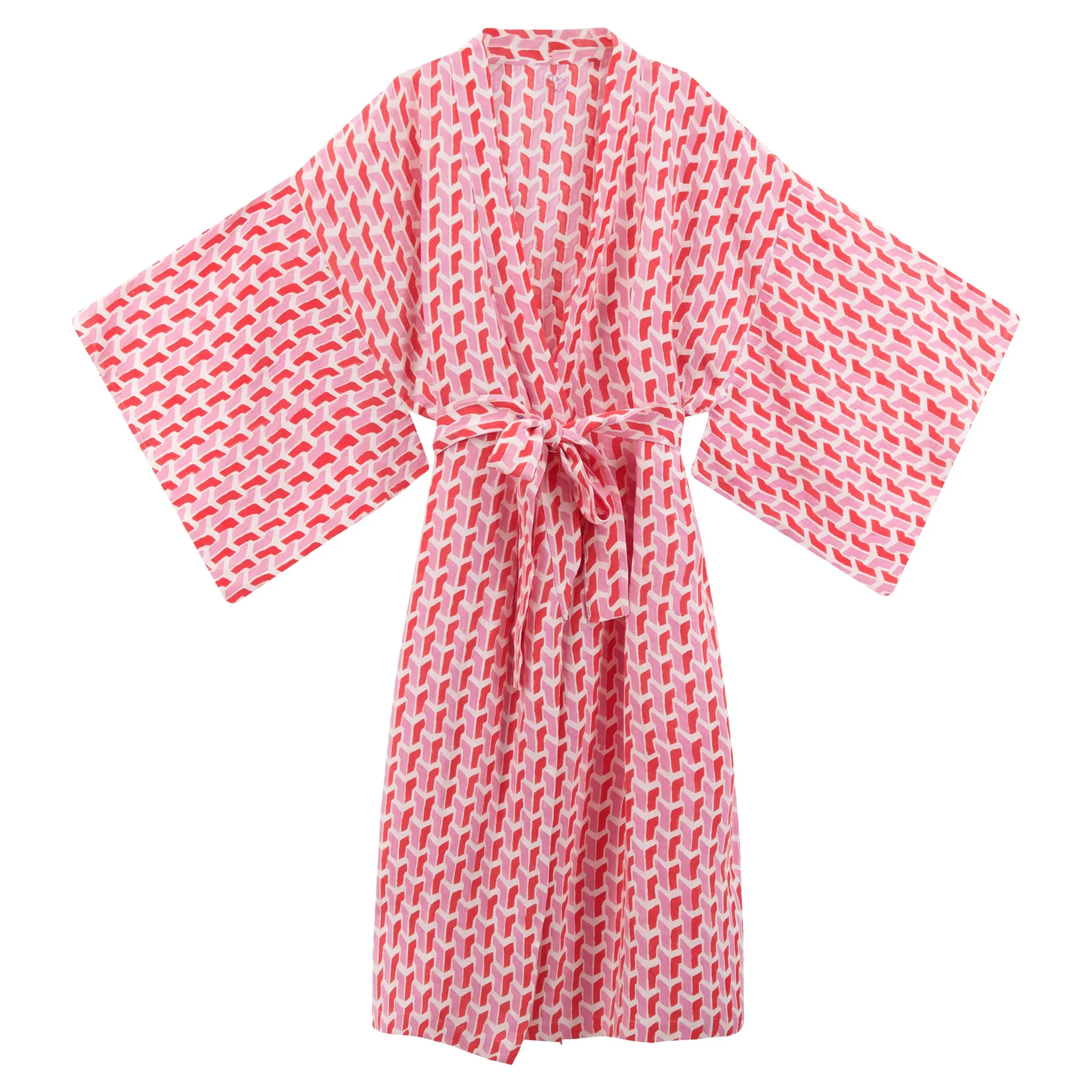 Lena Robe in Pink Chevron Linen