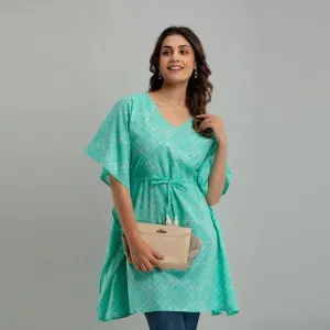 Light Blue Bandhani Print Cotton Kaftan Dress (SHKUP1235)