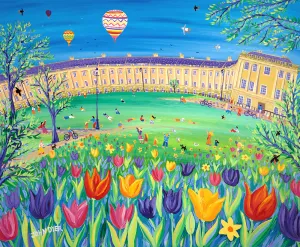 Limited Edition Garden Print by John Dyer. 'Balloons over the Royal Crescent, Bath'. Somerset Art Print