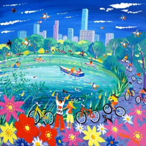 Limited Edition Print by British Artist John Dyer. 'Cycling around Central Park, New York'. American Art Gallery Print