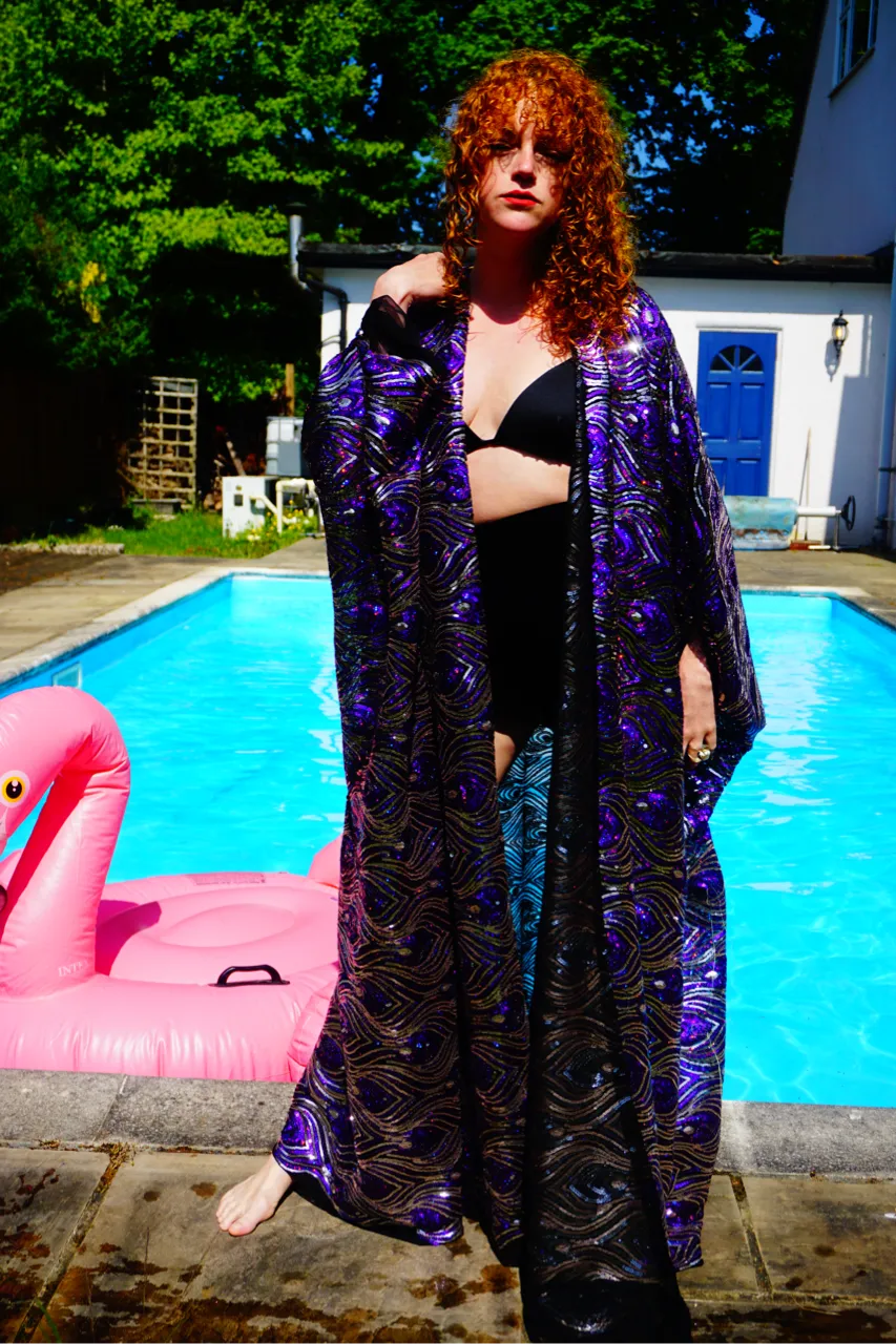 Luxury Purple Sparkle Holographic Sequin Kaftan Gown / Kimono Robe