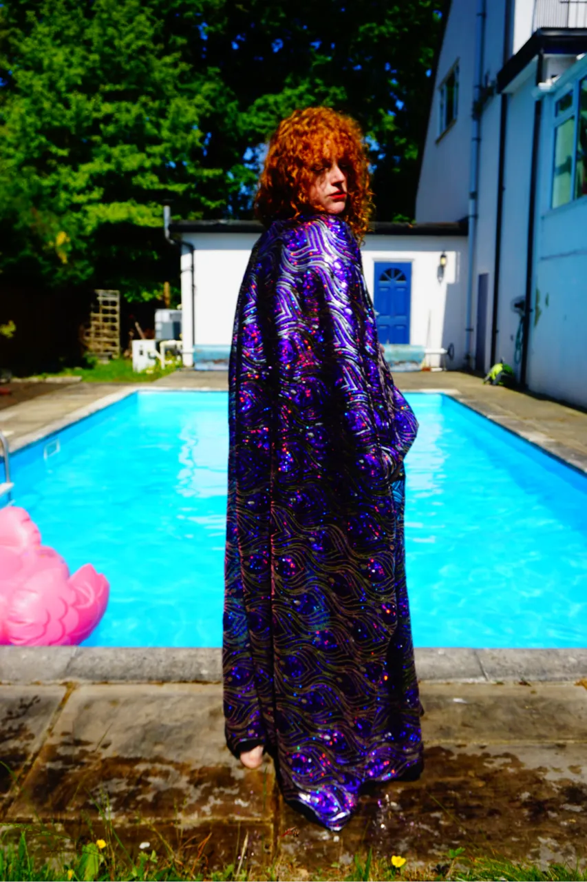Luxury Purple Sparkle Holographic Sequin Kaftan Gown / Kimono Robe