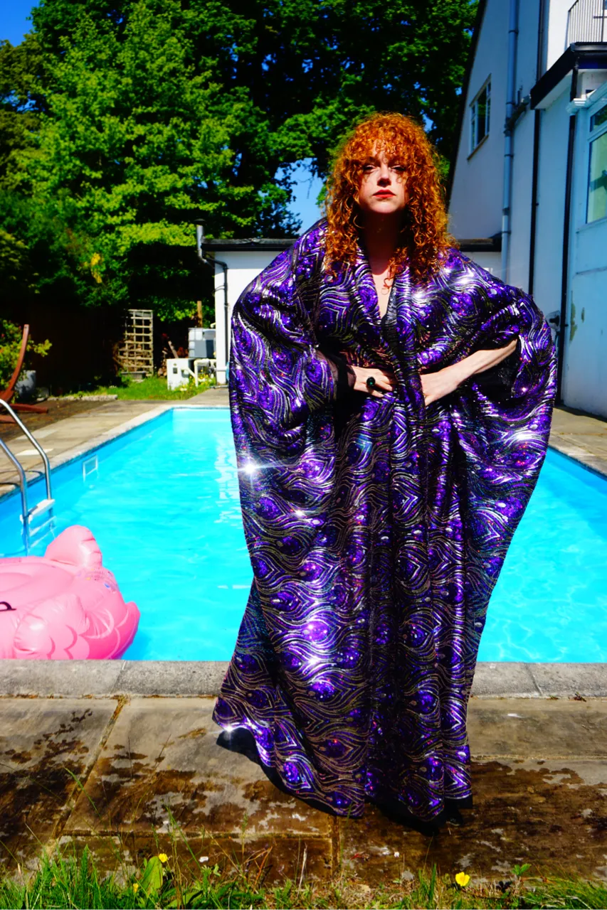 Luxury Purple Sparkle Holographic Sequin Kaftan Gown / Kimono Robe