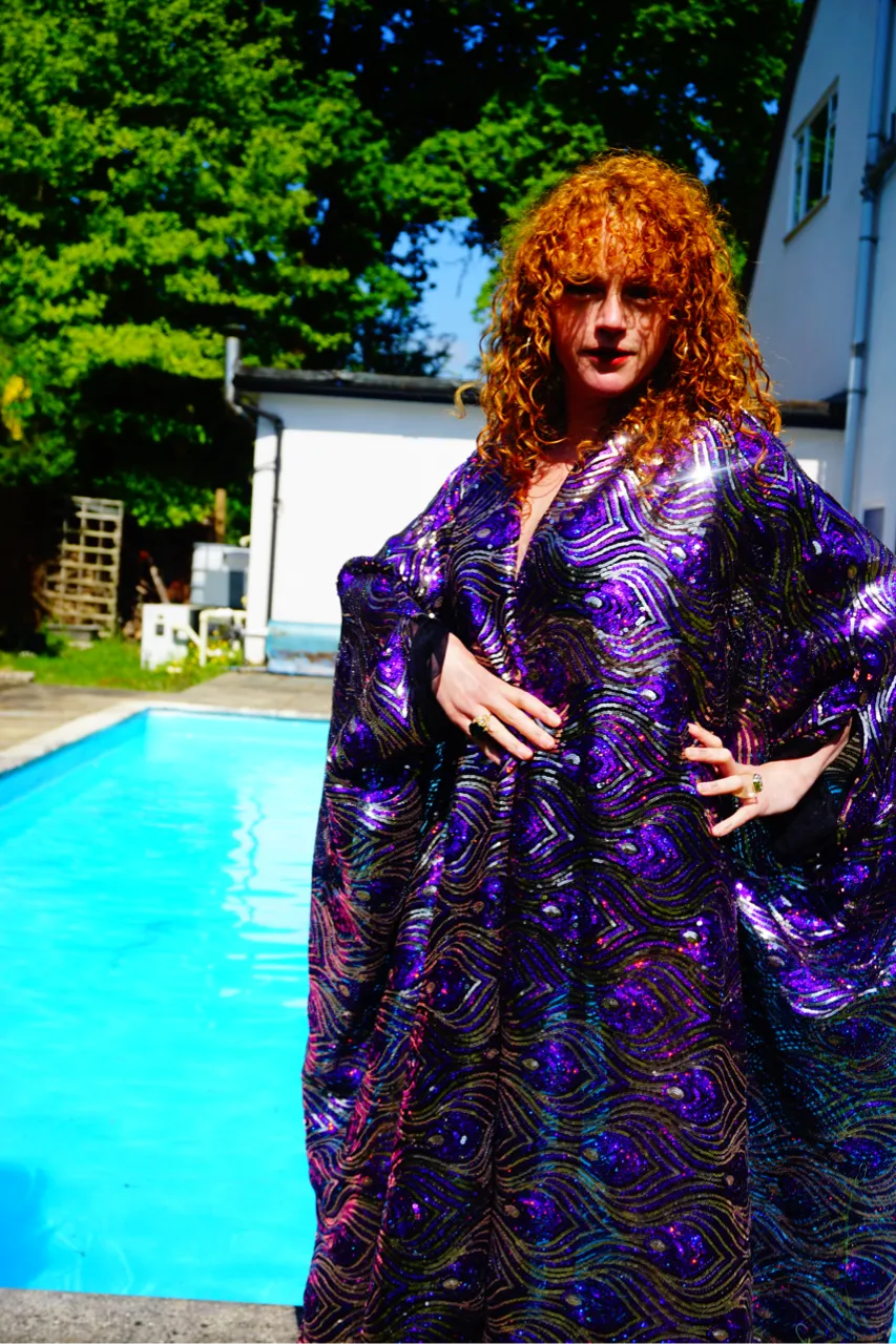 Luxury Purple Sparkle Holographic Sequin Kaftan Gown / Kimono Robe