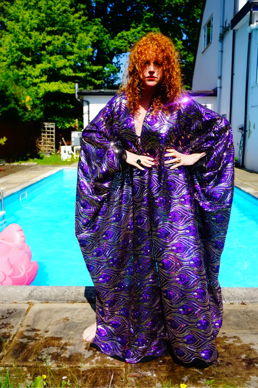 Luxury Purple Sparkle Holographic Sequin Kaftan Gown / Kimono Robe