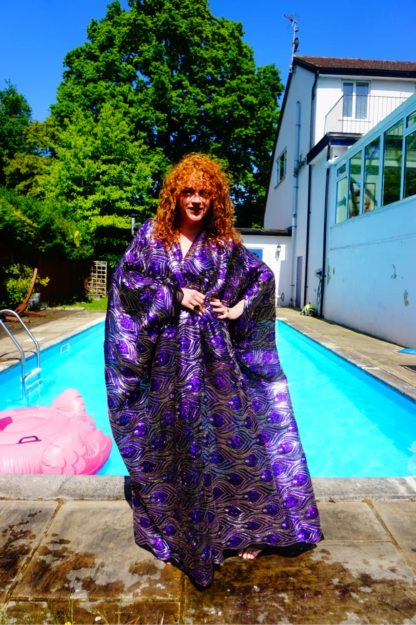 Luxury Purple Sparkle Holographic Sequin Kaftan Gown / Kimono Robe
