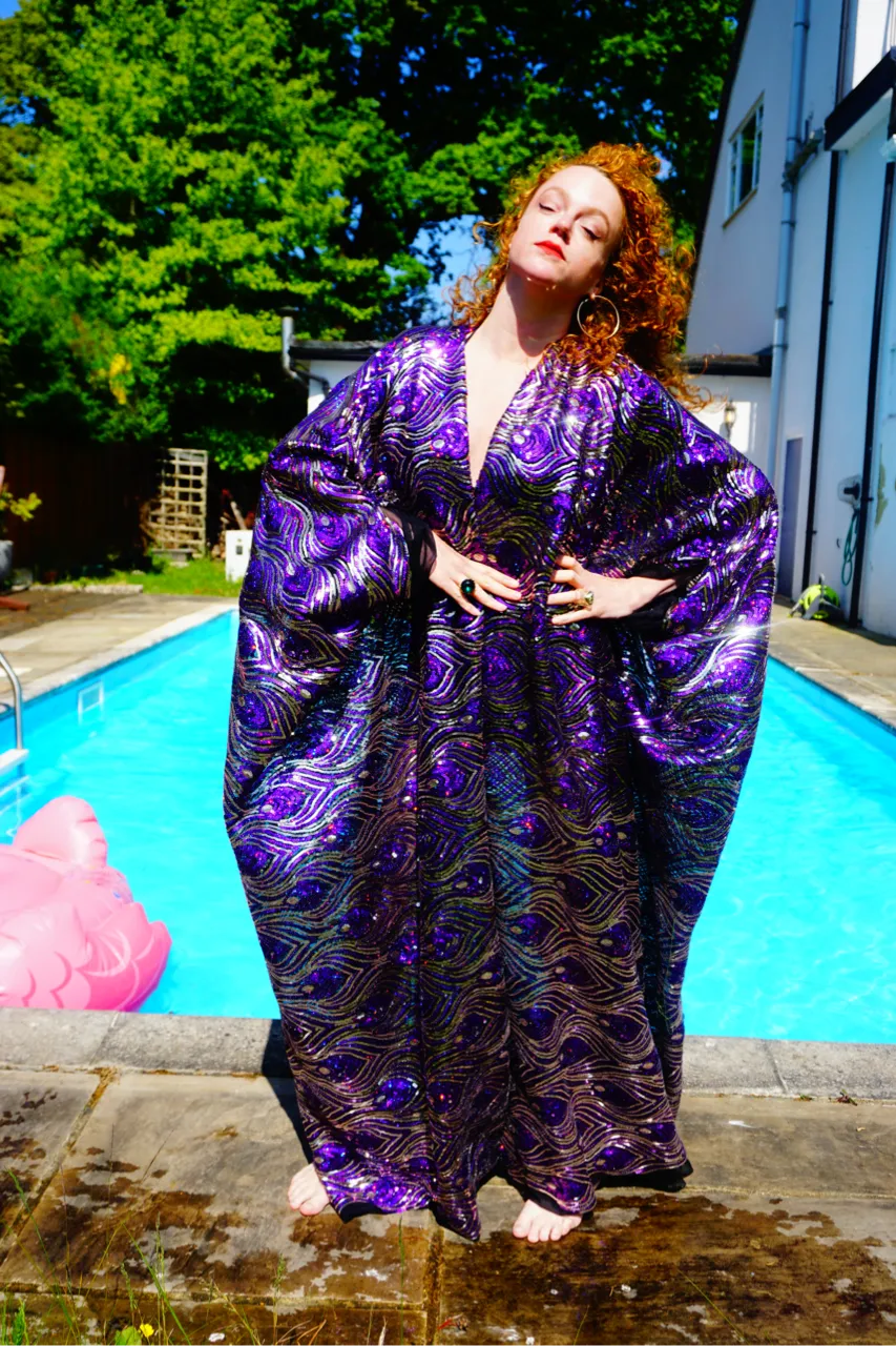 Luxury Purple Sparkle Holographic Sequin Kaftan Gown / Kimono Robe