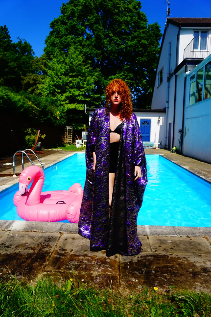 Luxury Purple Sparkle Holographic Sequin Kaftan Gown / Kimono Robe