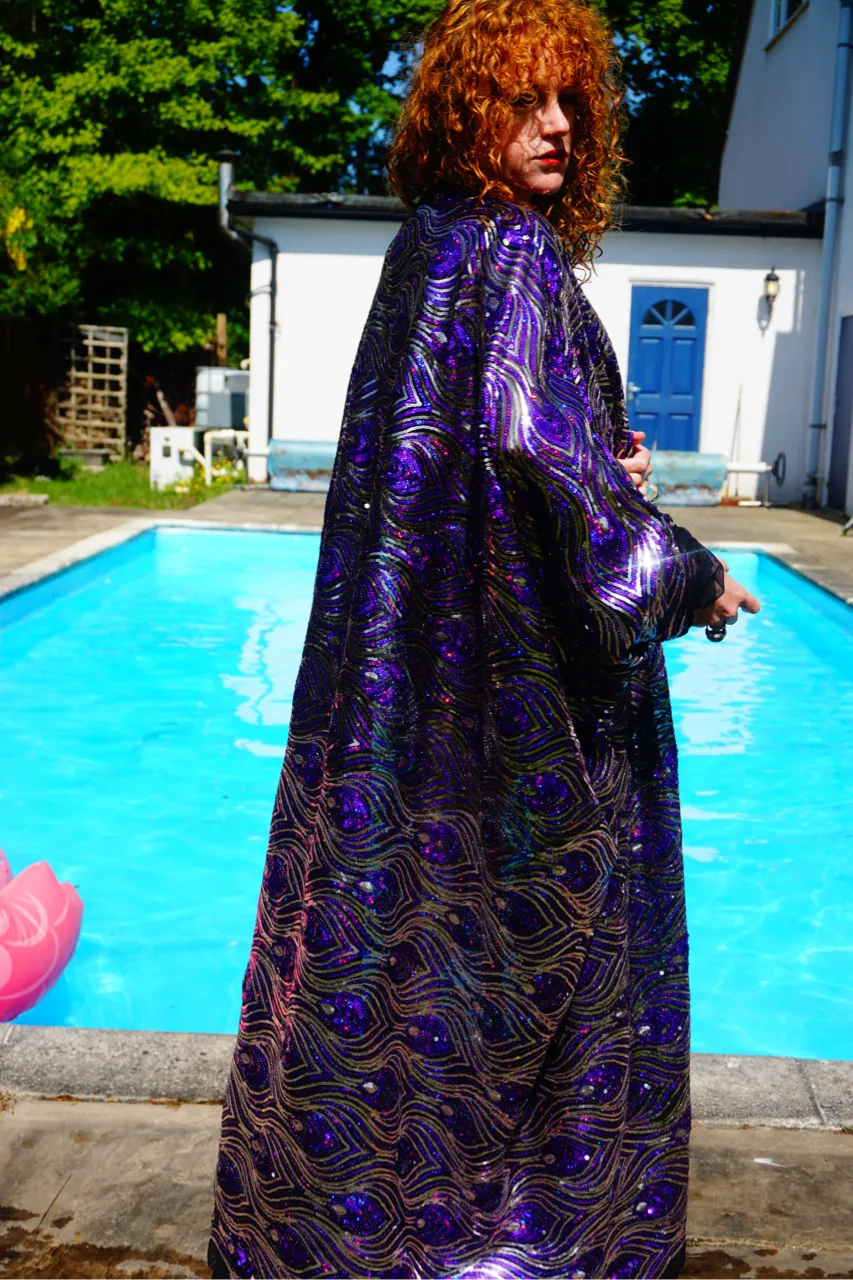 Luxury Purple Sparkle Holographic Sequin Kaftan Gown / Kimono Robe