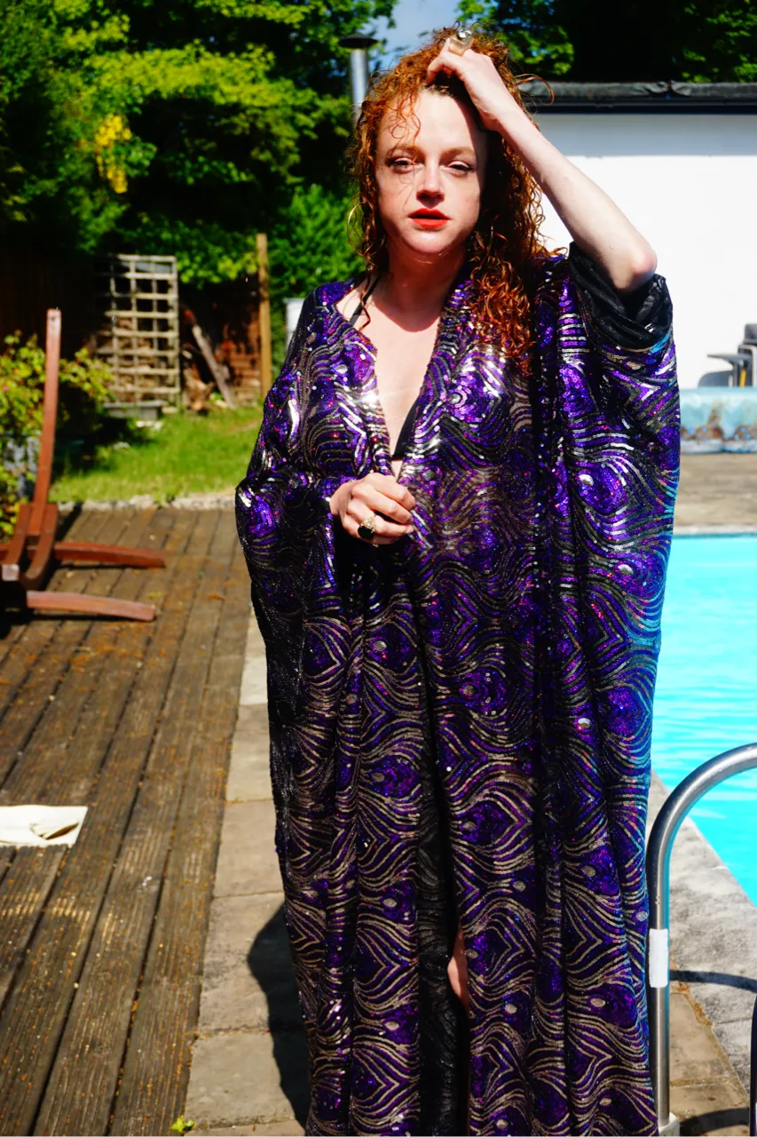 Luxury Purple Sparkle Holographic Sequin Kaftan Gown / Kimono Robe