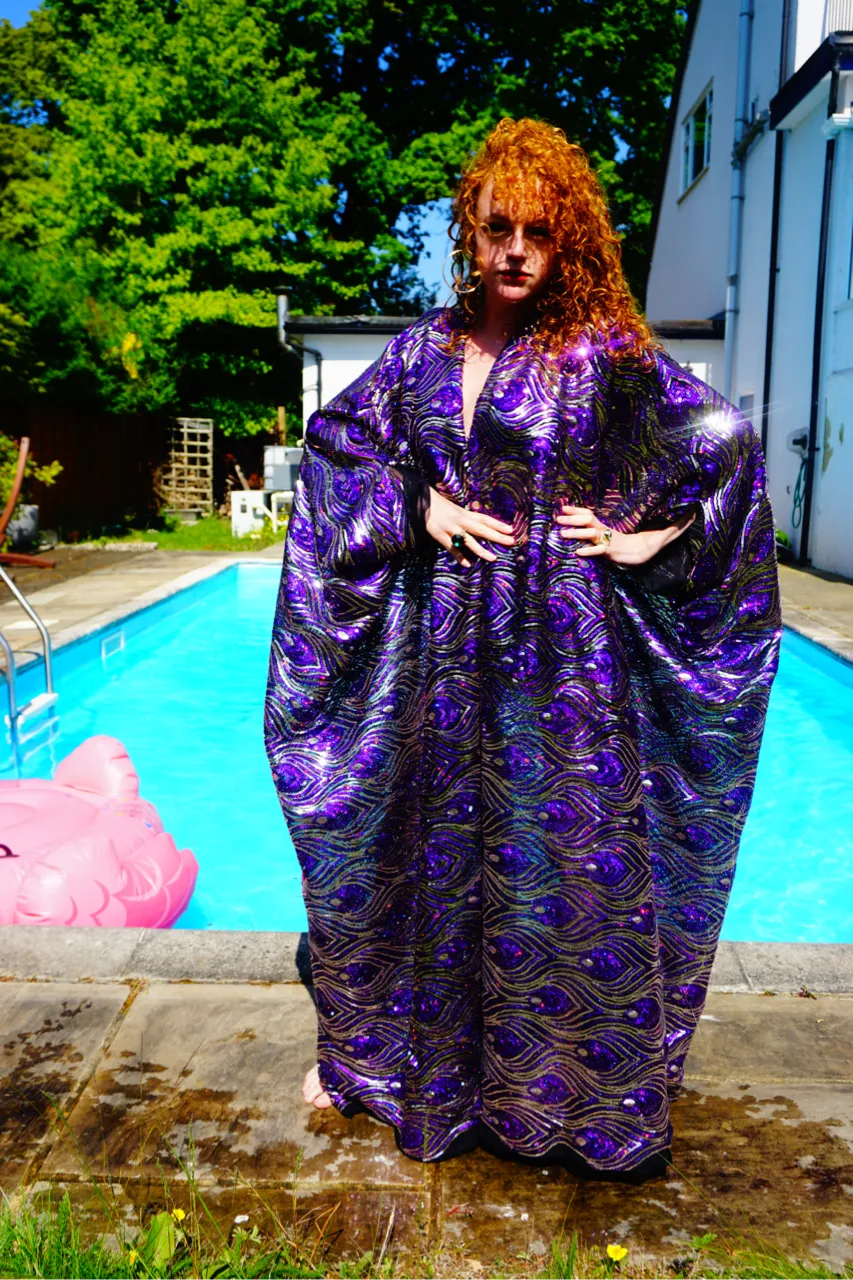 Luxury Purple Sparkle Holographic Sequin Kaftan Gown / Kimono Robe