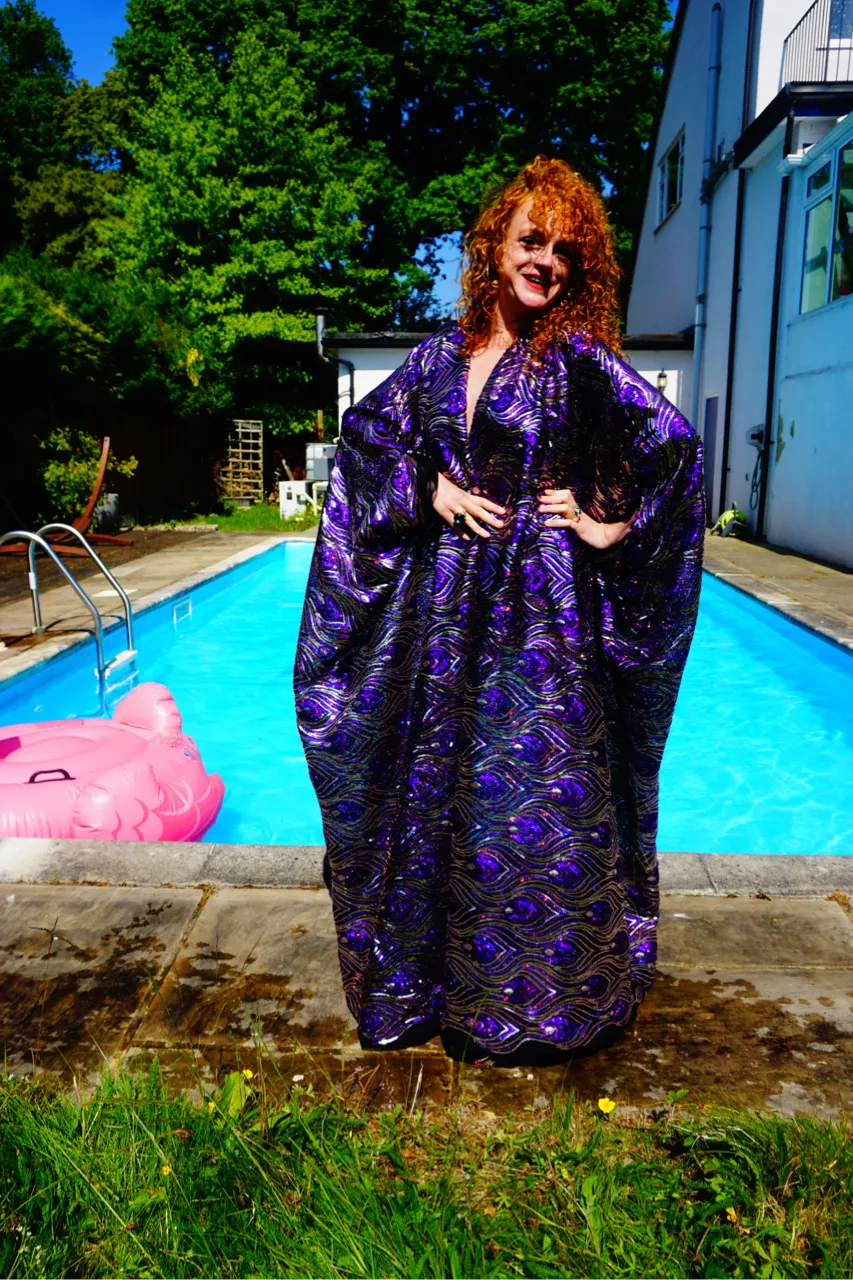 Luxury Purple Sparkle Holographic Sequin Kaftan Gown / Kimono Robe