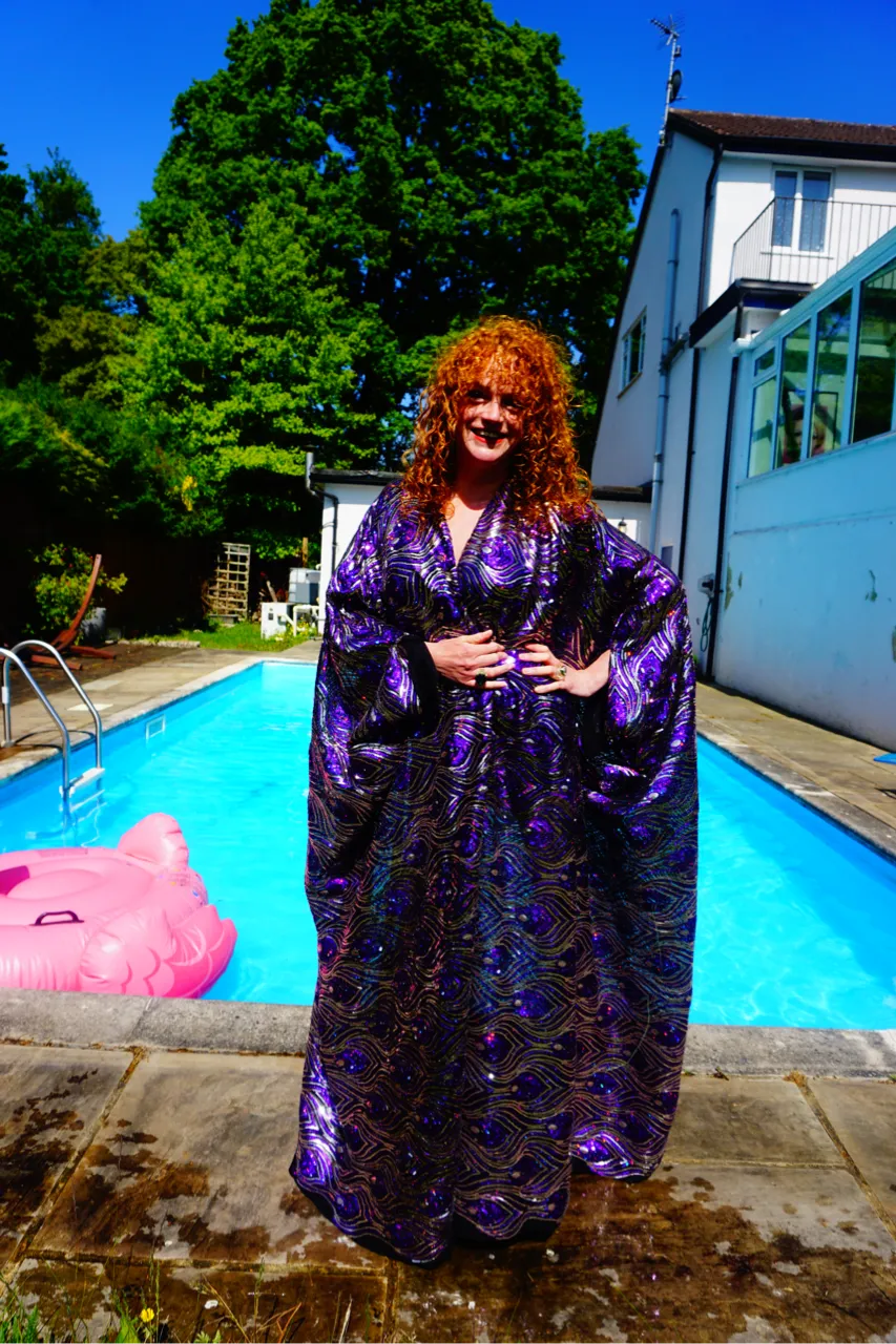 Luxury Purple Sparkle Holographic Sequin Kaftan Gown / Kimono Robe