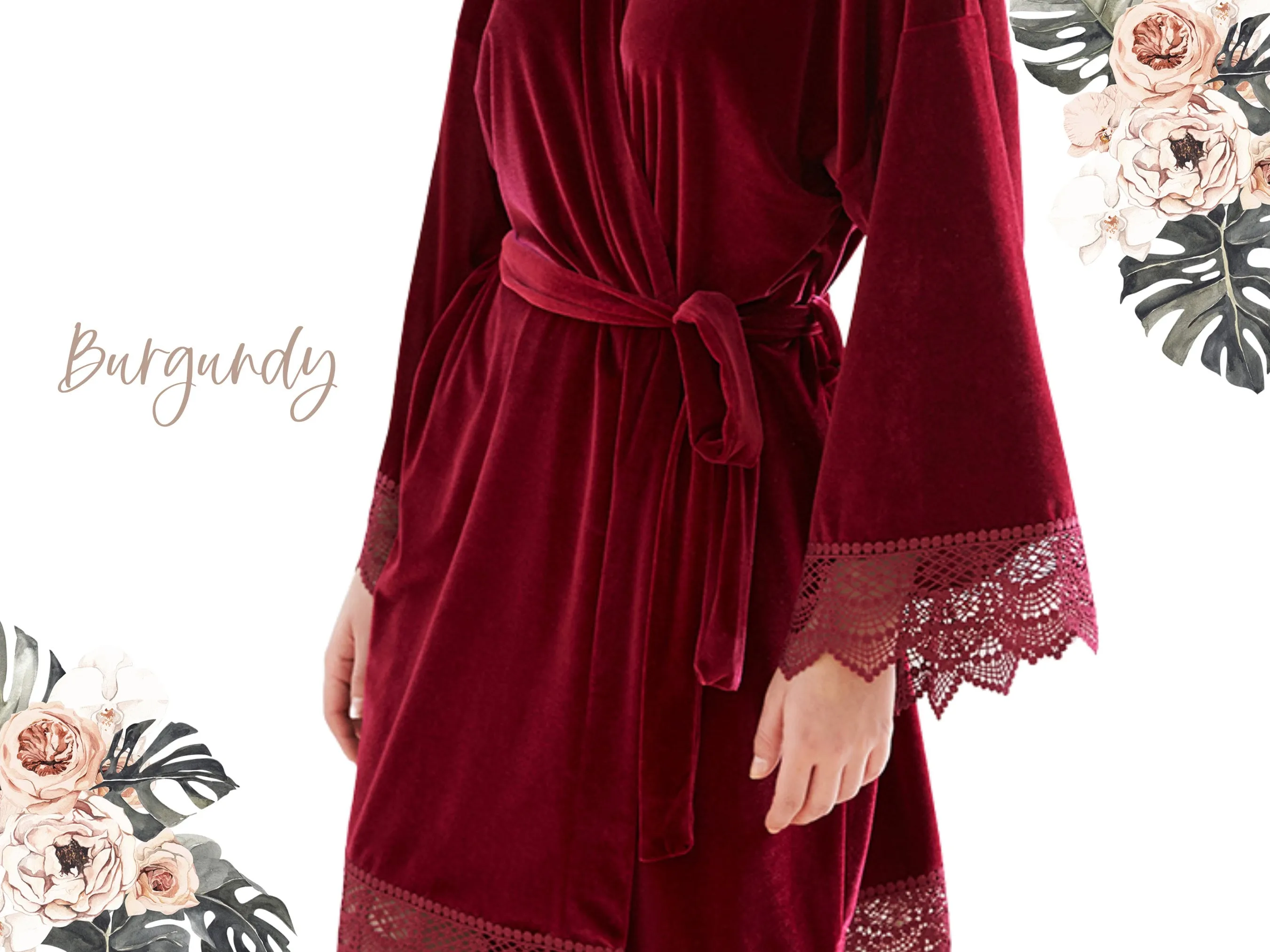 Mauve Velvet Bridesmaid Robe, Luxurious Velvet Stretch With Lace Robes,  Bridesmaid Gift, Customized Kimono Robes