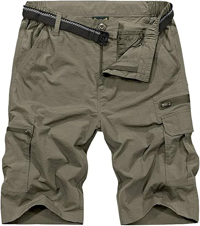 Men's Army Green Expandable Waist Casual Quick Dry Cargo Shorts