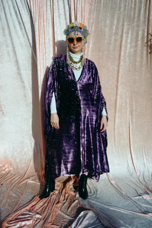 Midnight Galaxy purple and silver velour kaftan Gown - MIDI