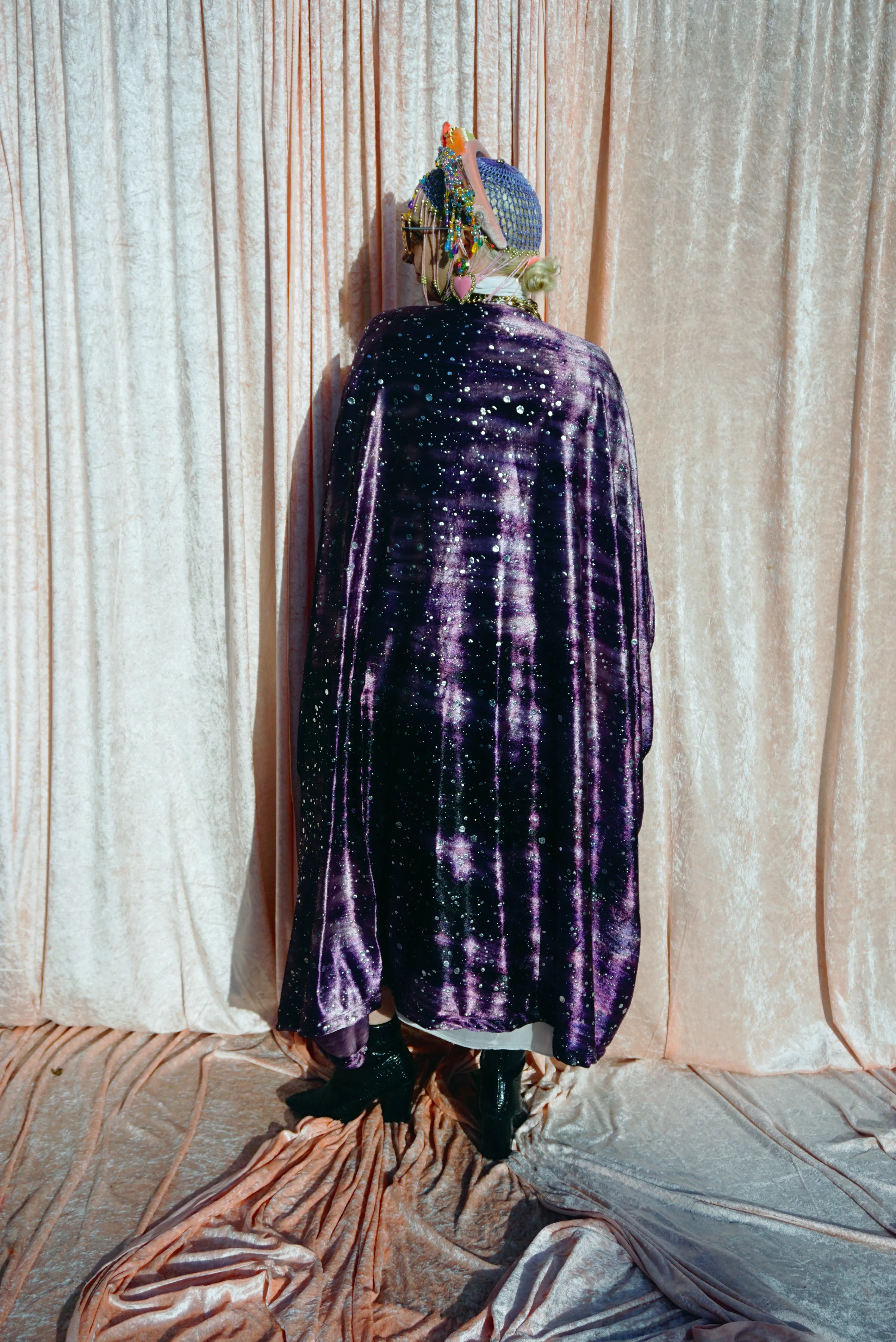 Midnight Galaxy purple and silver velour kaftan Gown - MIDI