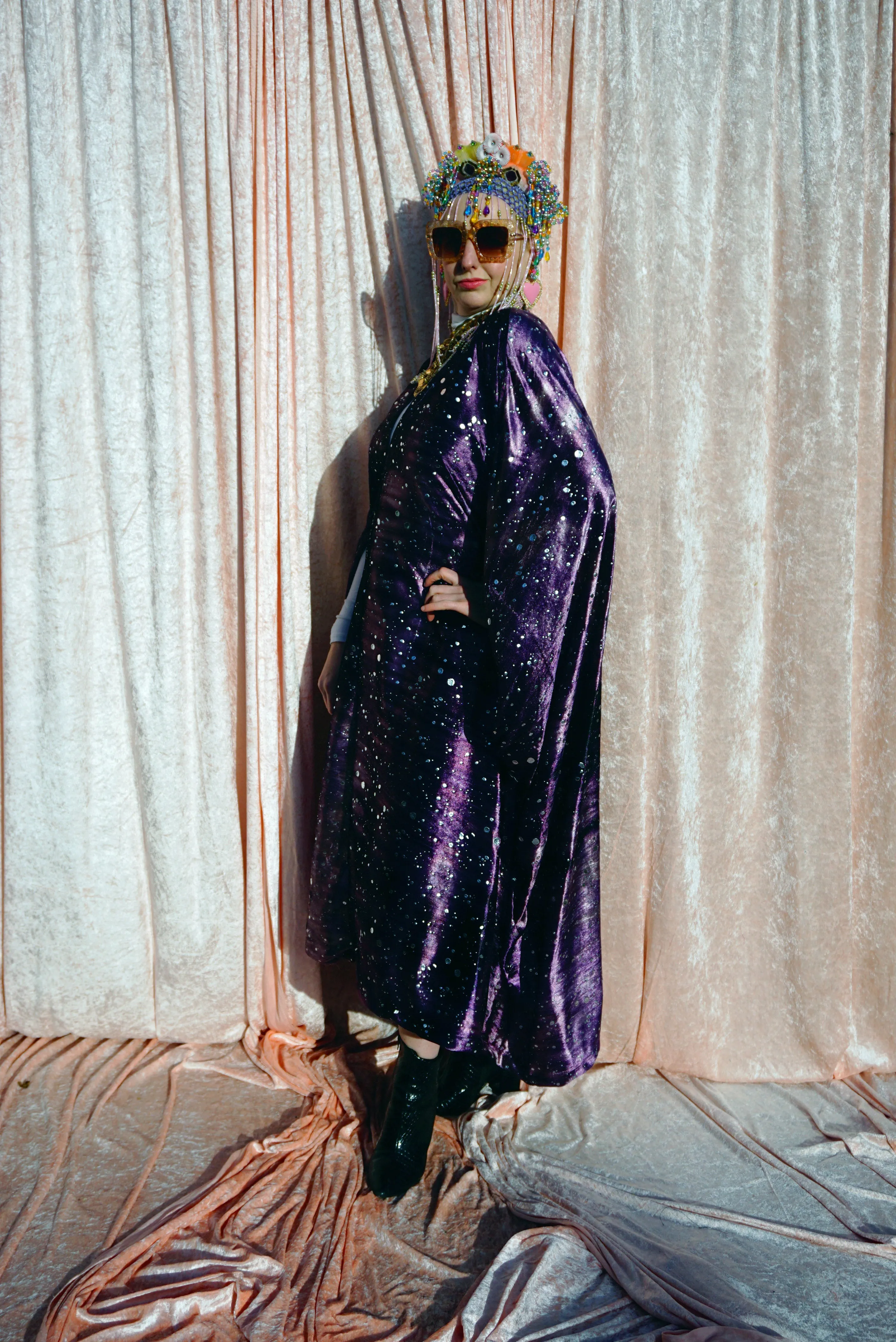 Midnight Galaxy purple and silver velour kaftan Gown - MIDI