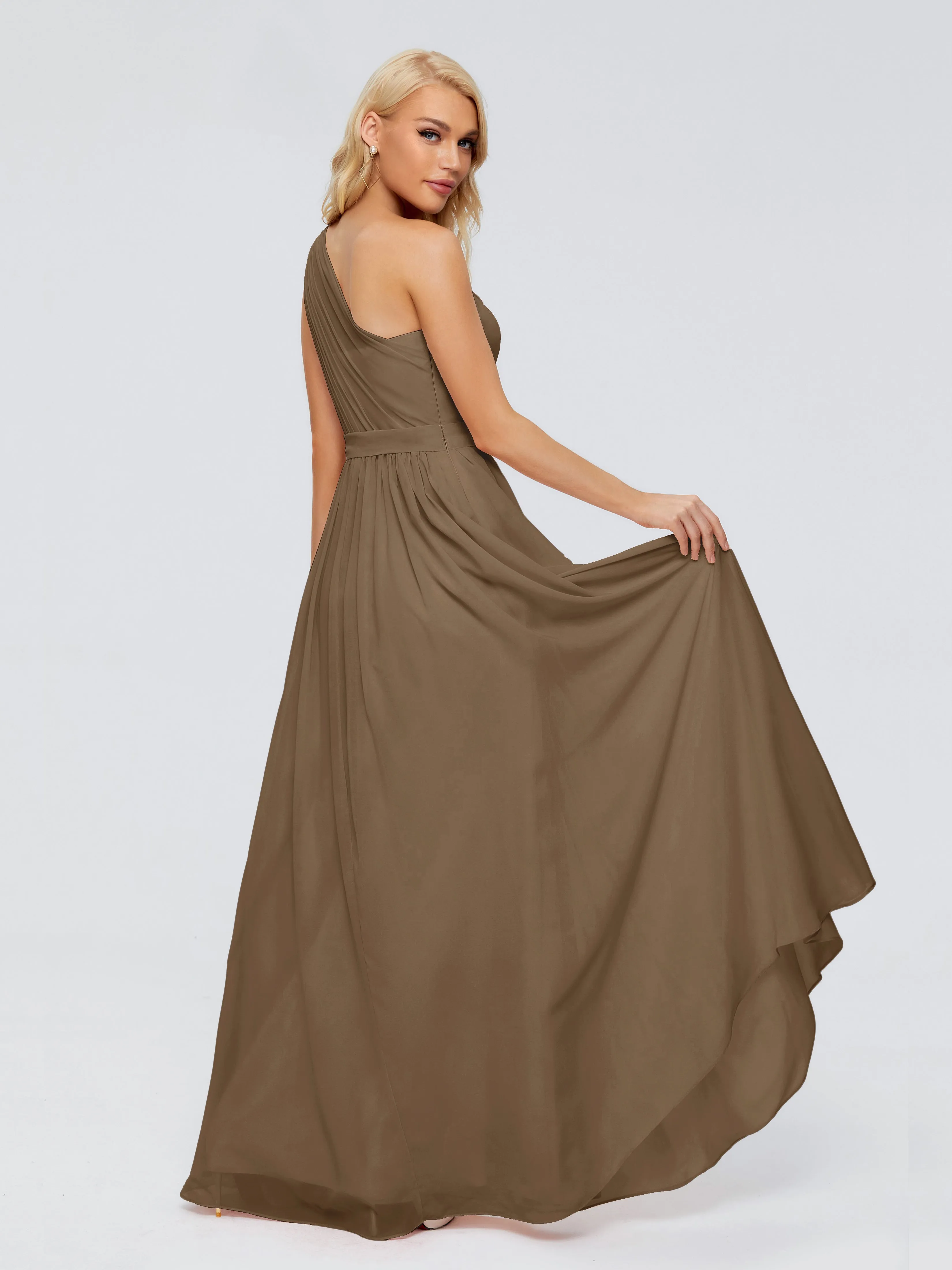 Mocha Bridesmaid Dresses Arabella One Shoulder Sash Bridesmaid Dresses